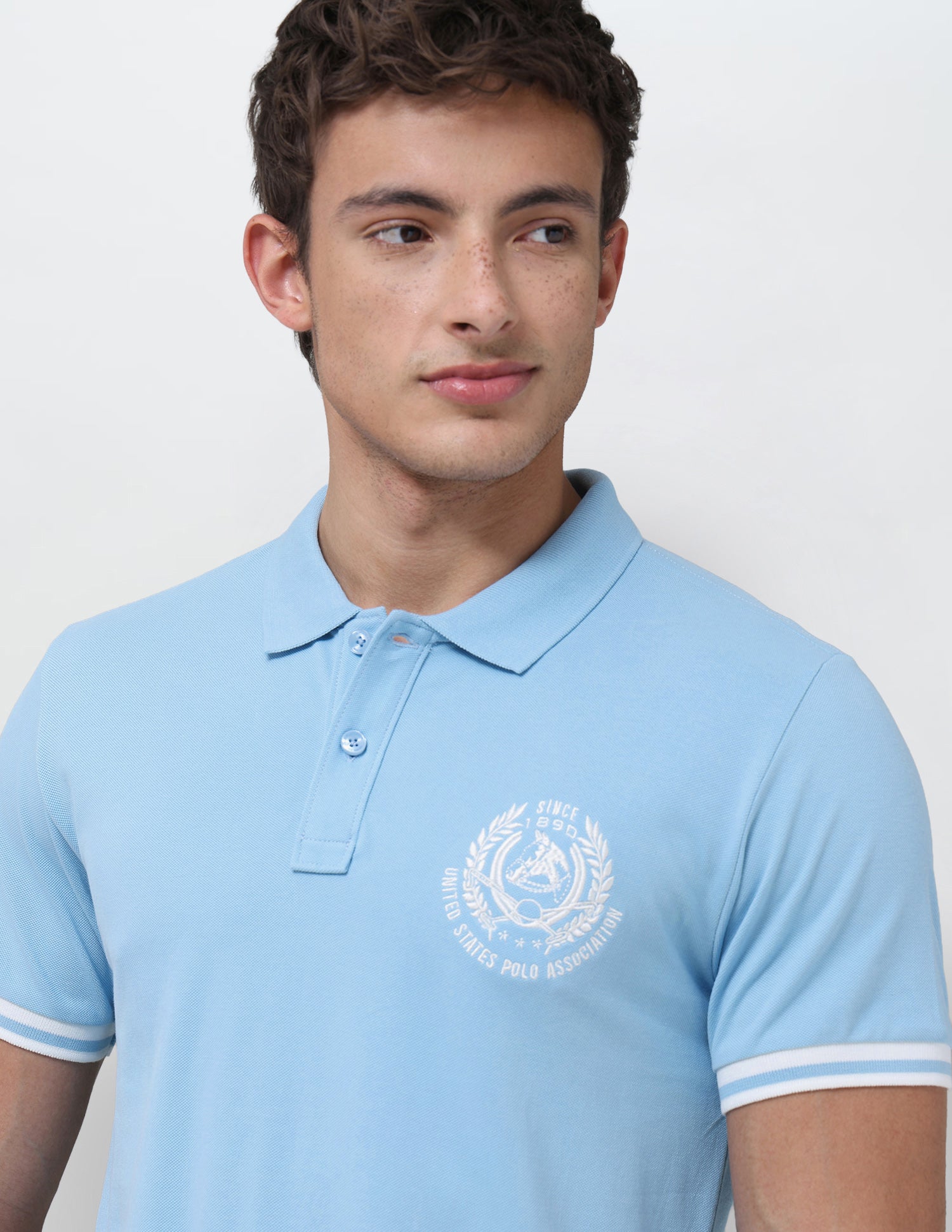 Solid Slim Fit Polo Shirt Light Blue - U.S. Polo Assn. India | Large
