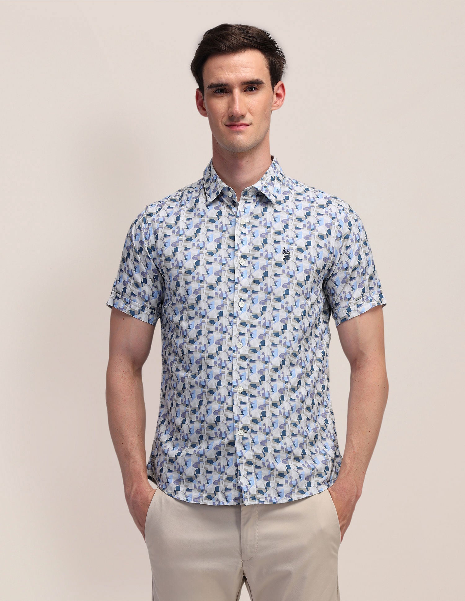Dobby Weave Regular Fit Shirt Blue - U.S. Polo Assn. India | Large