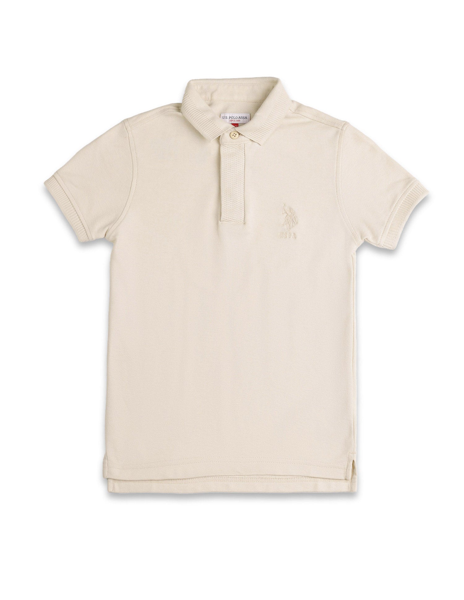 Boys Solid Pure Cotton Polo Shirt Beige - U.S. POLO ASSN. | Large