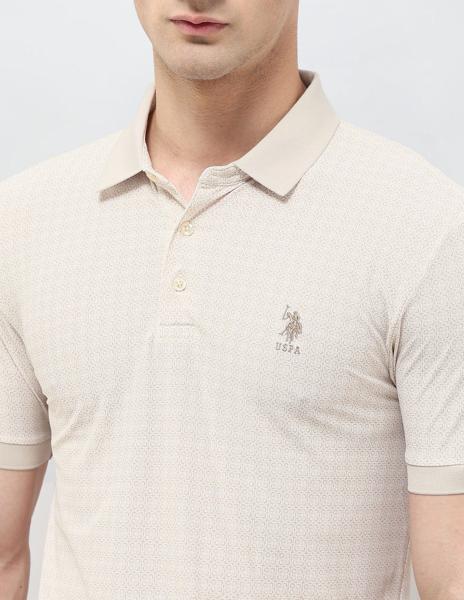 All-Over Printed Slim Fit Polo Shirt Beige - U.S. Polo Assn. India | Large