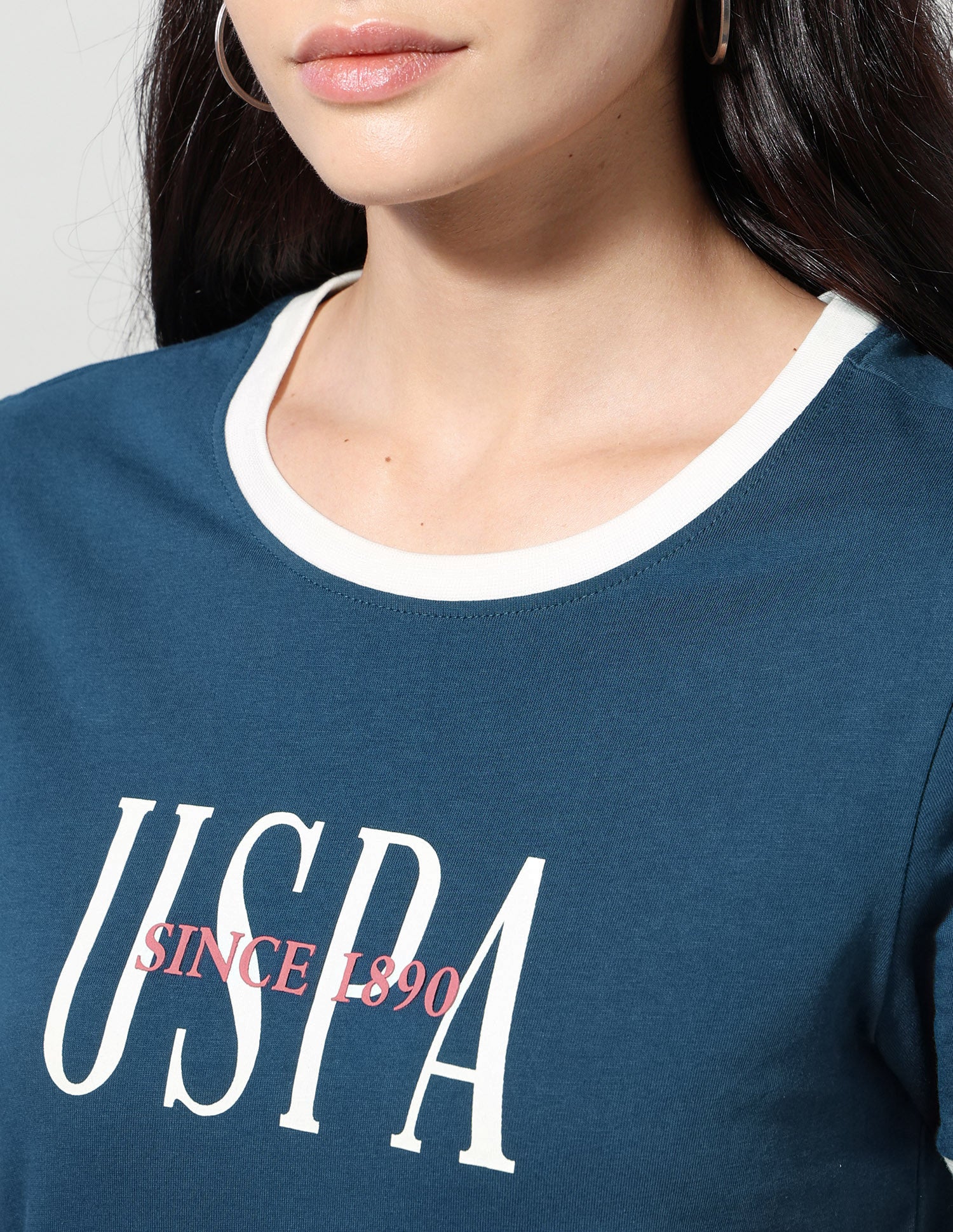 Brand Printed Regular Fit Ringer T-Shirt Teal - U.S. Polo Assn. India | Large