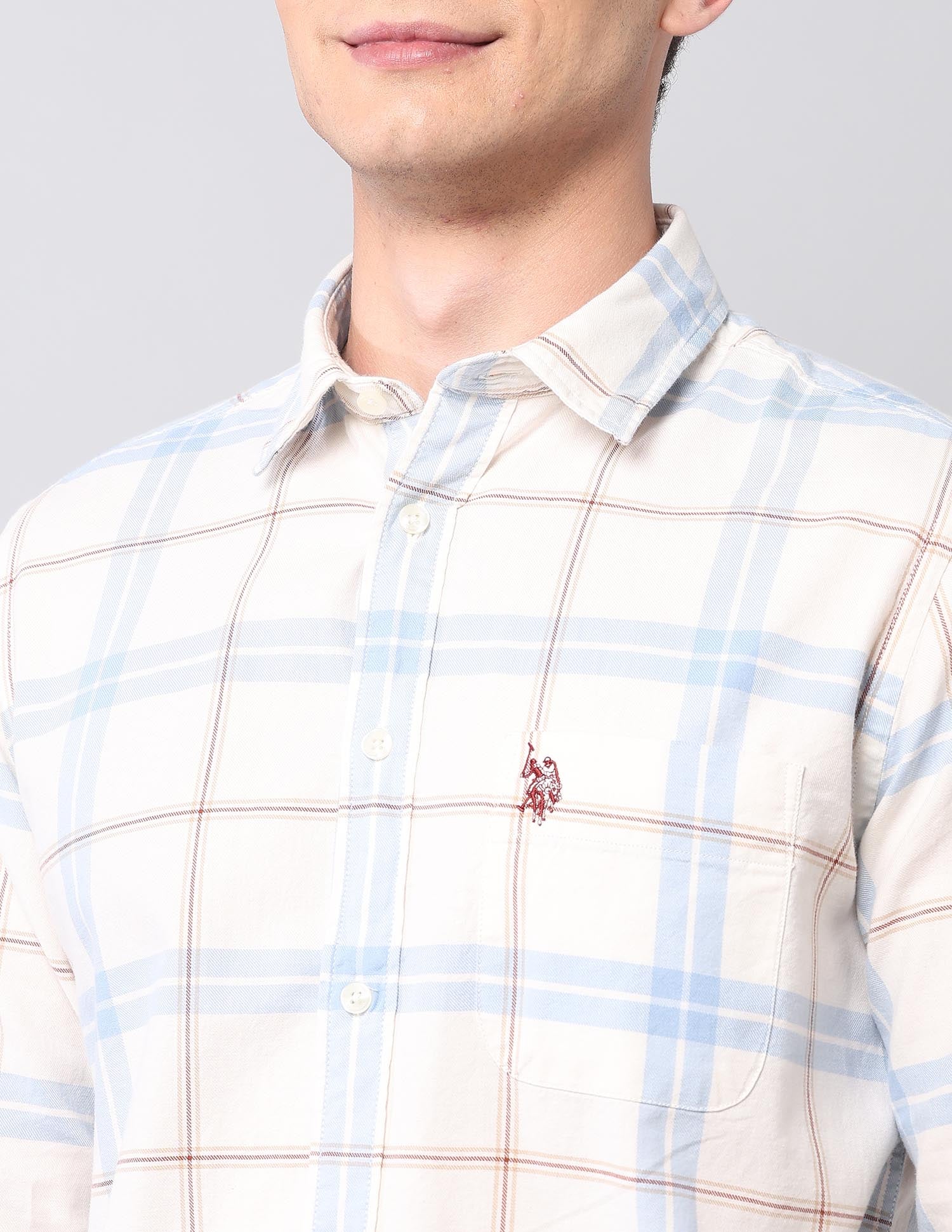 Tartan Checked Pure Cotton Shirt Ivory - U.S. Polo Assn. India | Large