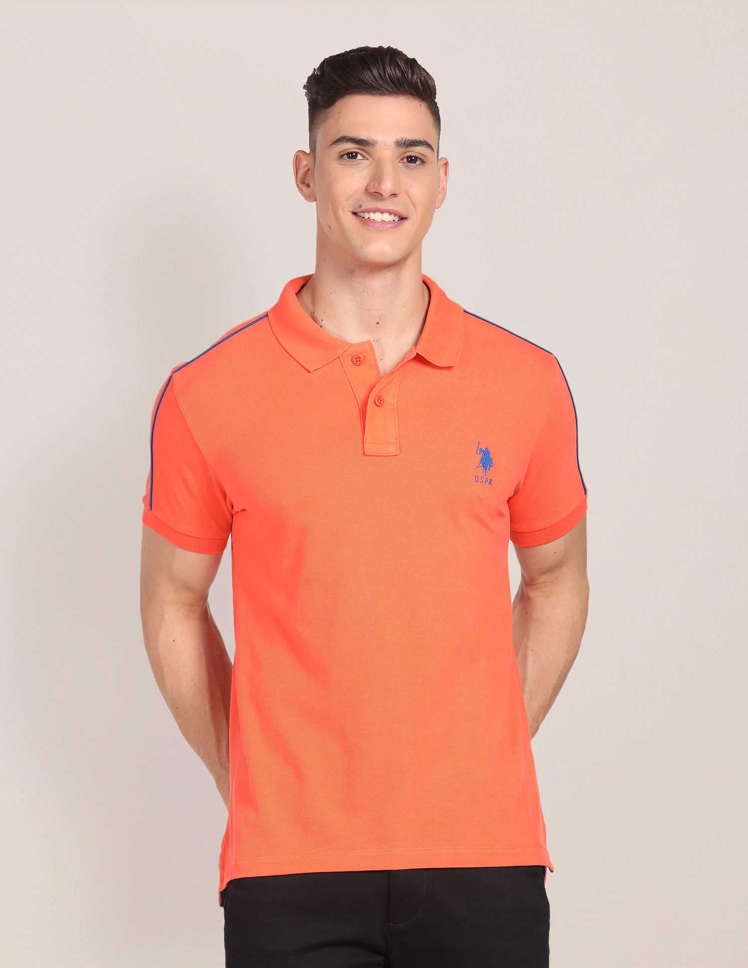 Slim Fit Solid Polo Shirt Orange - U.S. Polo Assn. India | Large
