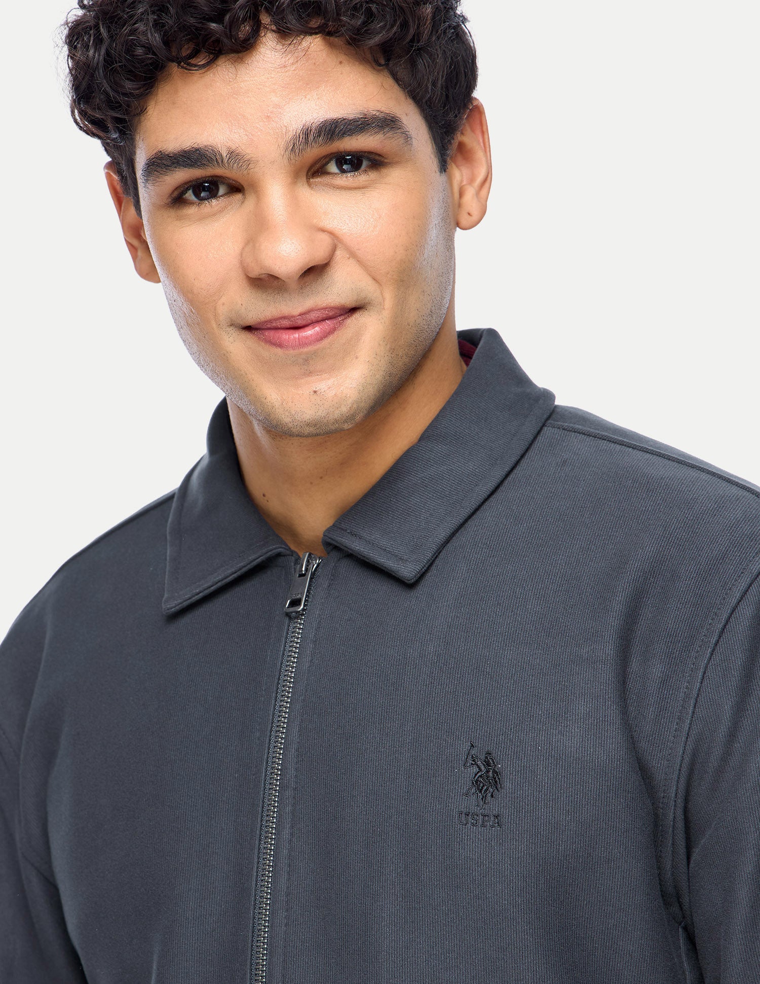 Solid Slim Fit Zipper Sweatshirt Dark Grey - U.S. Polo Assn. India | Large