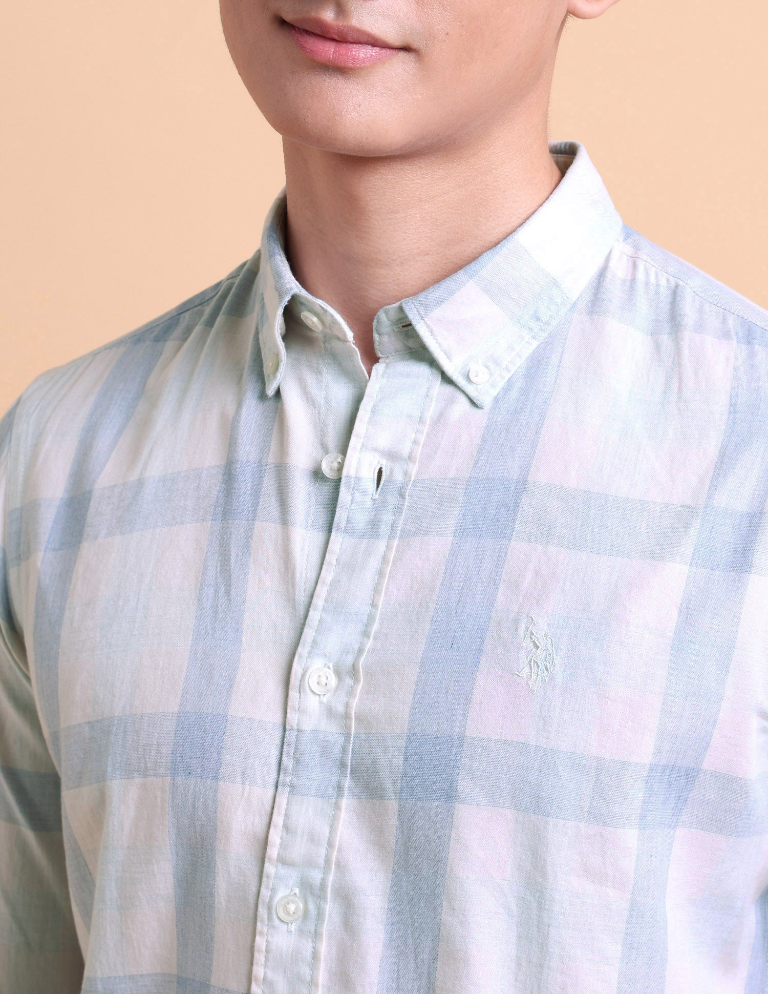 Dobby Cotton Shirt Blue - U.S. POLO ASSN. | Large