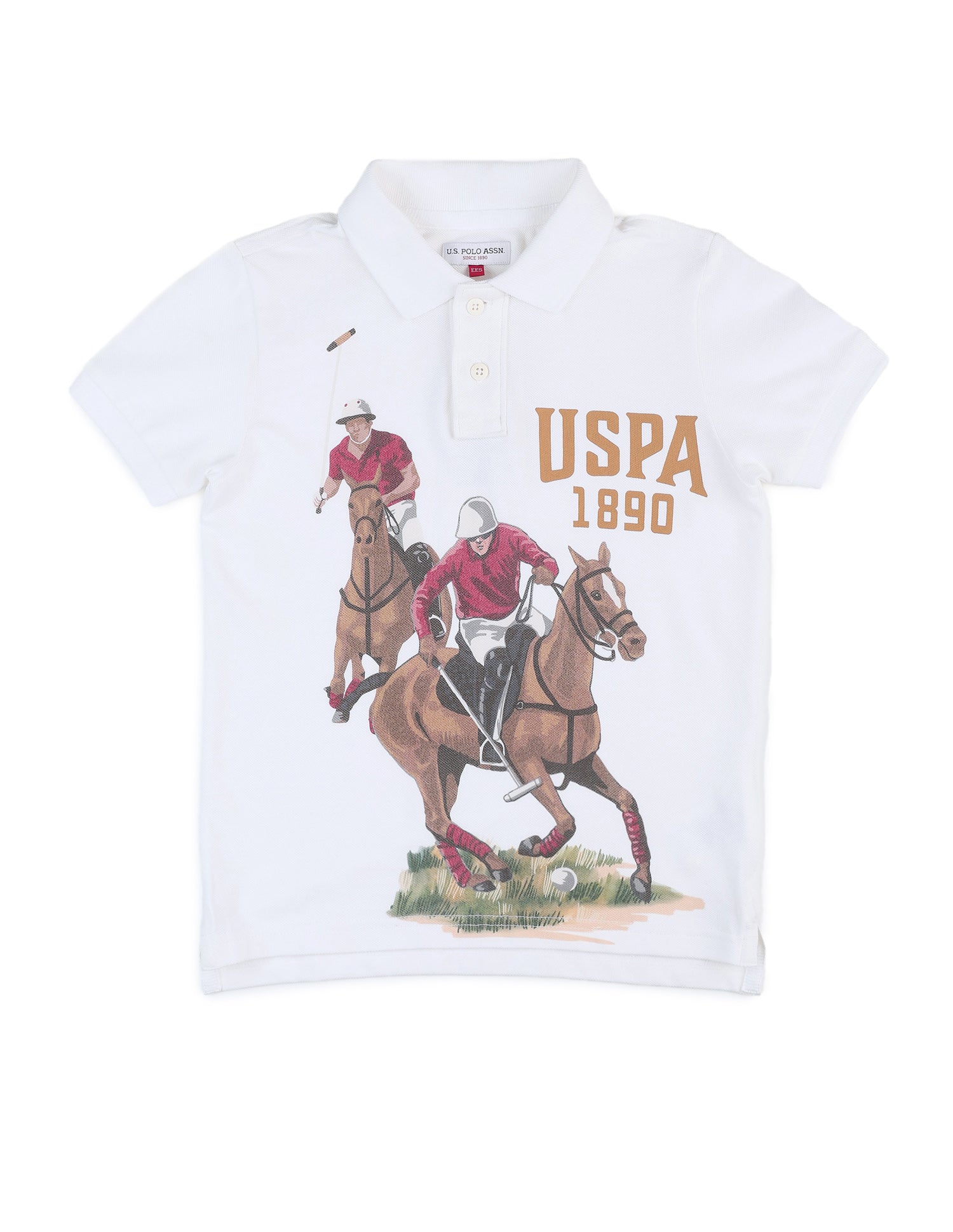 Boys Brand Printed Pure Cotton Polo Shirt White - U.S. POLO ASSN. | Large