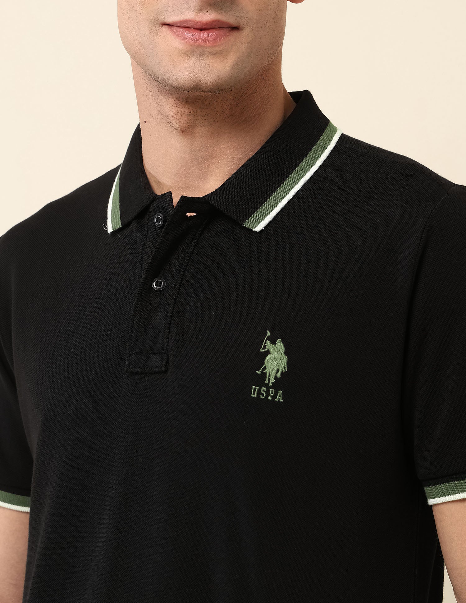 Slim Fit Solid Polo Shirt Black - U.S. Polo Assn. India | Large