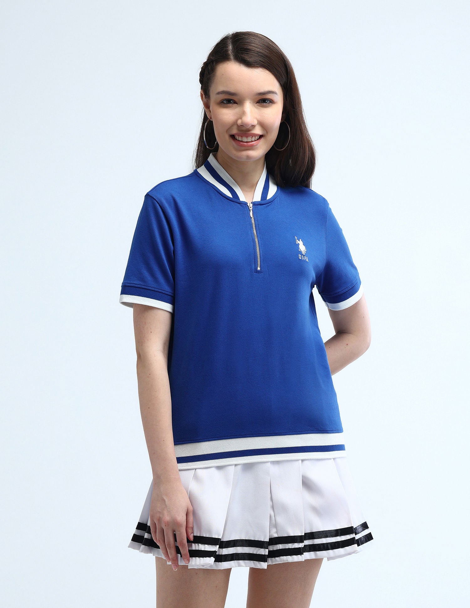Varsity Logo Zipper Polo Shirt Blue - U.S. POLO ASSN. | Large