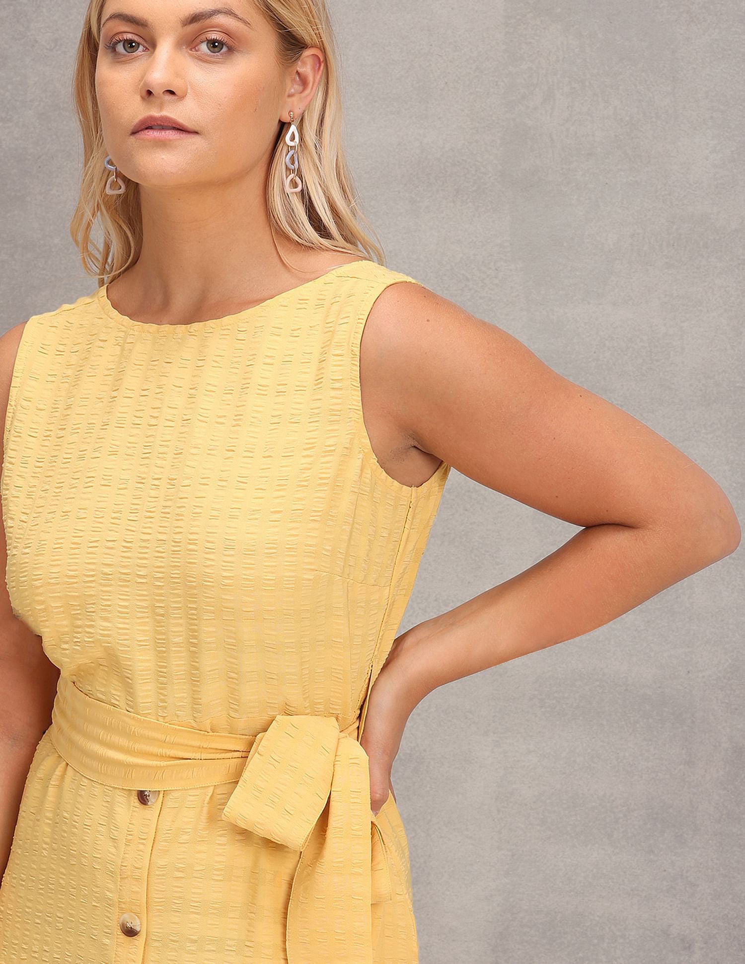 Boat Neck Polyester A-Line Dress Yellow - U.S. POLO ASSN. | Large