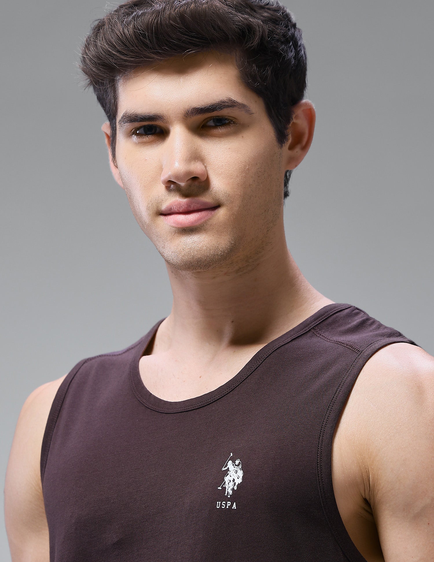 Antimicrobial Pure Cotton OEV11 Gym Vest - Pack Of 1 Chocolate Plum - U.S. Polo Assn. India | Large