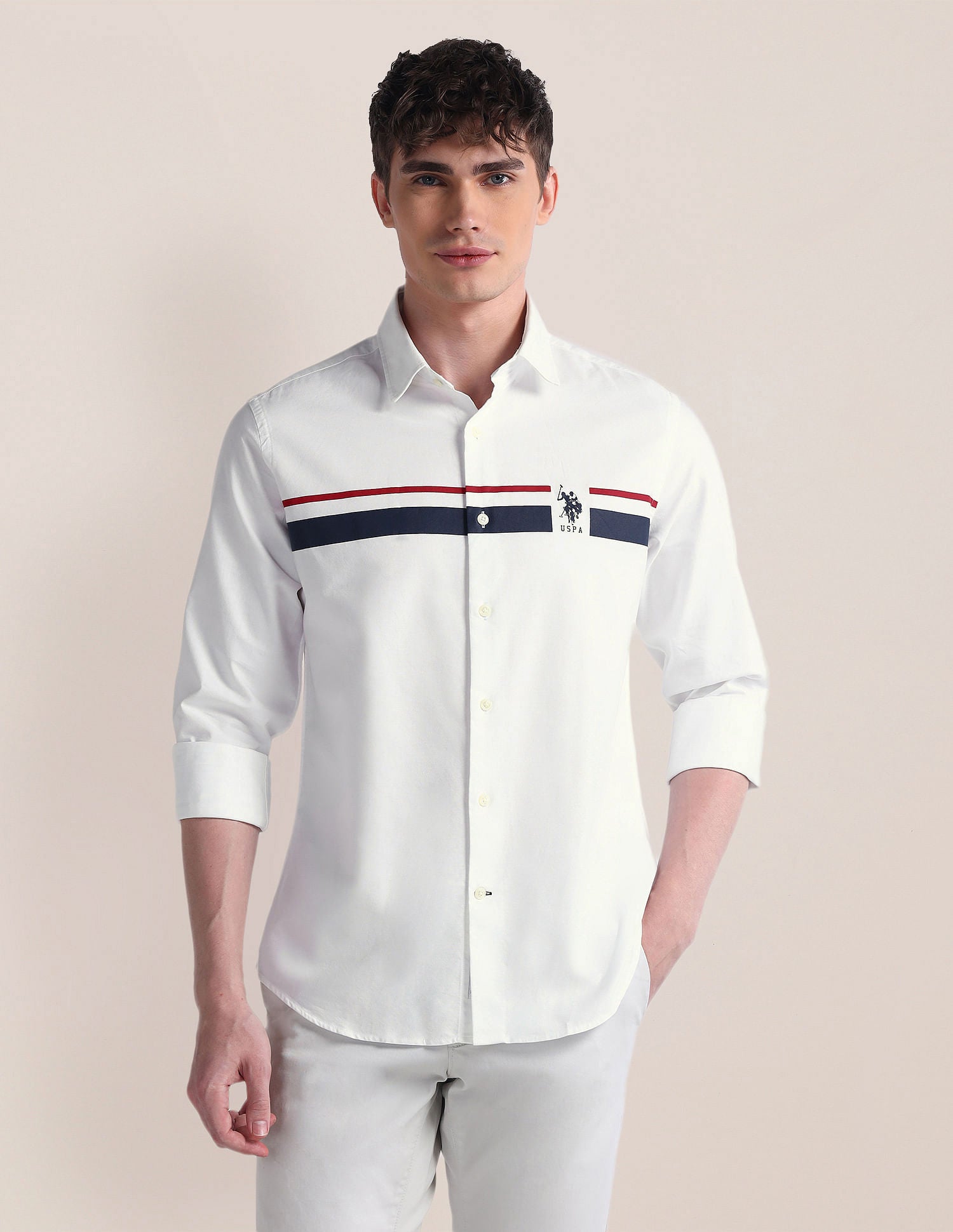 Semi-Cutaway Collar Long Sleeve Shirt White - U.S. POLO ASSN. | Large