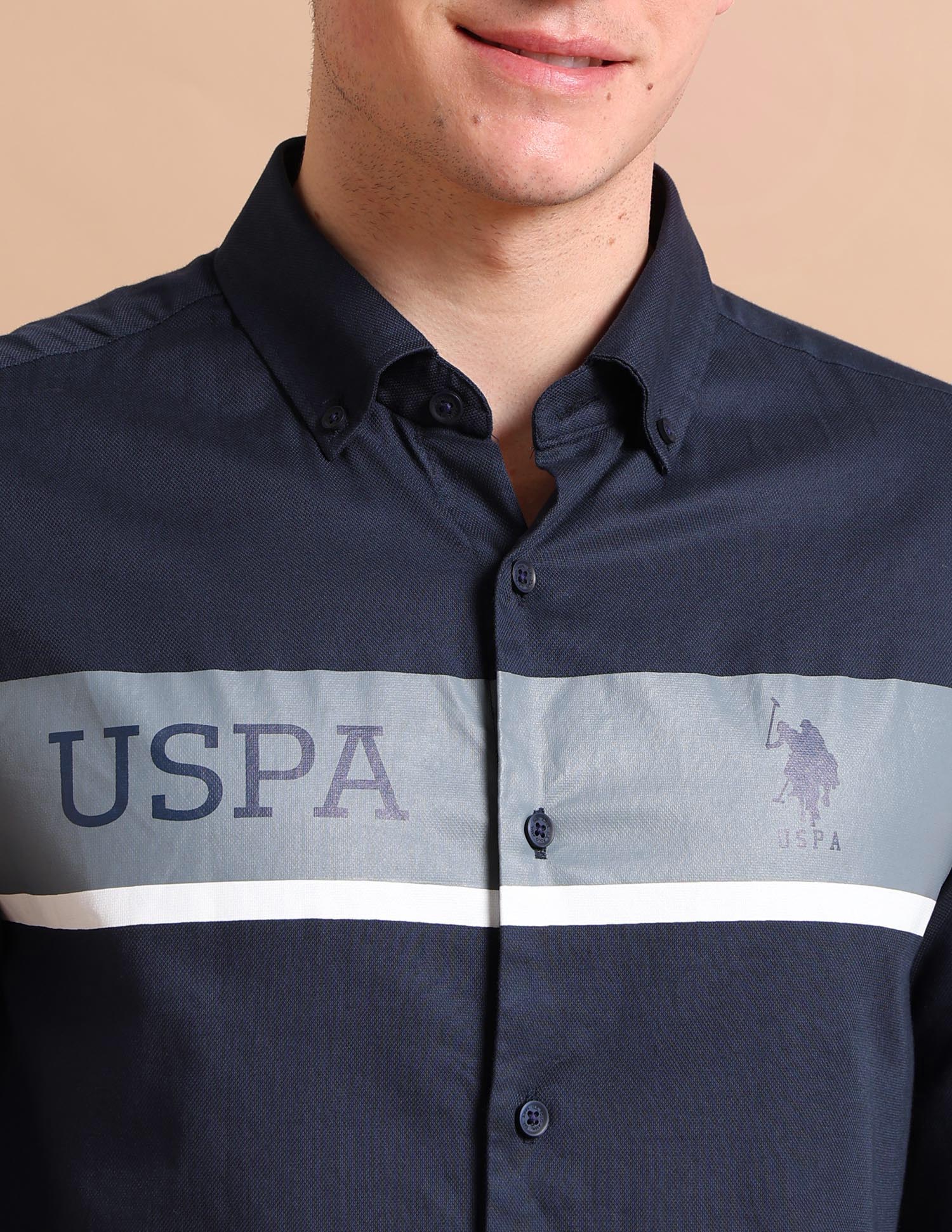 Brand Stripe Dobby Shirt Navy - U.S. POLO ASSN. | Large