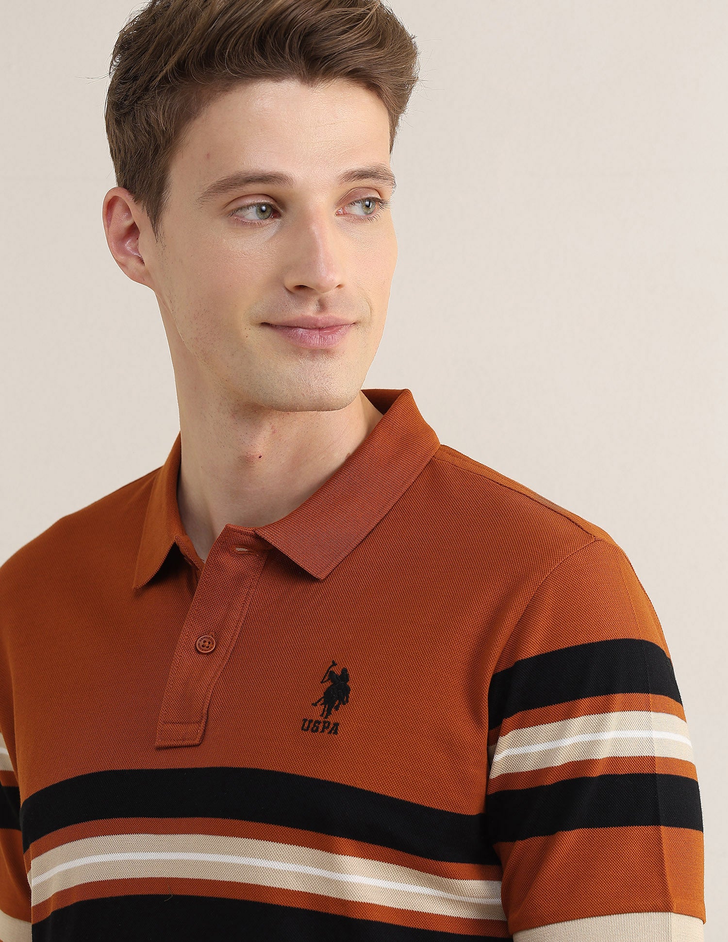 Horizontal Striped Slim Fit Polo Shirt Rust - U.S. Polo Assn. India | Large