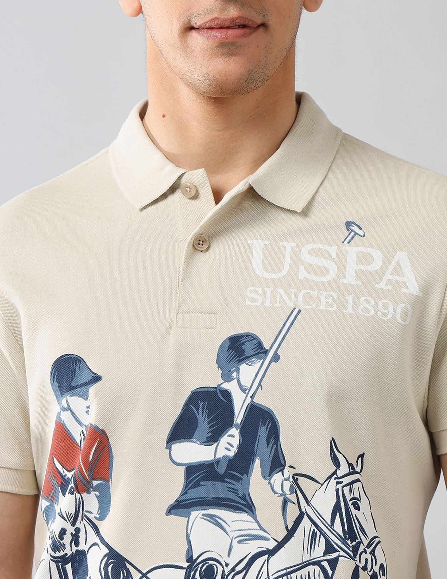 Brand Printed Muscle Fit Polo Shirt Beige - U.S. Polo Assn. India | Large