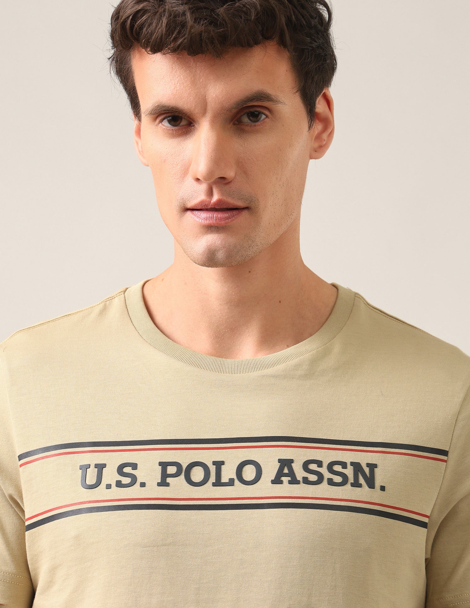 Brand Embossed Regular Fit T-Shirt Beige - U.S. Polo Assn. India | Large