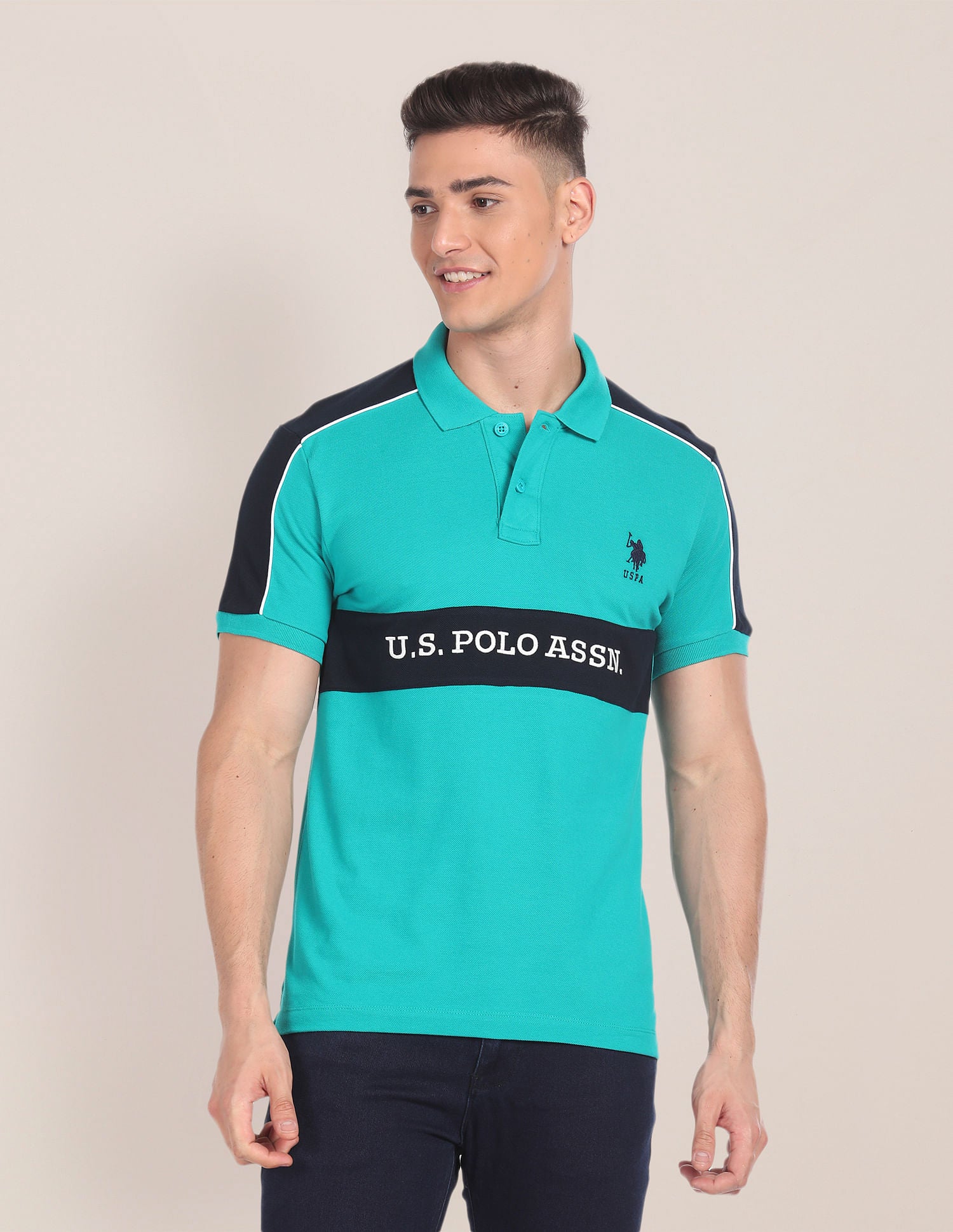 Brand Embroidered Cotton Polo Shirt Teal - U.S. Polo Assn. India | Large