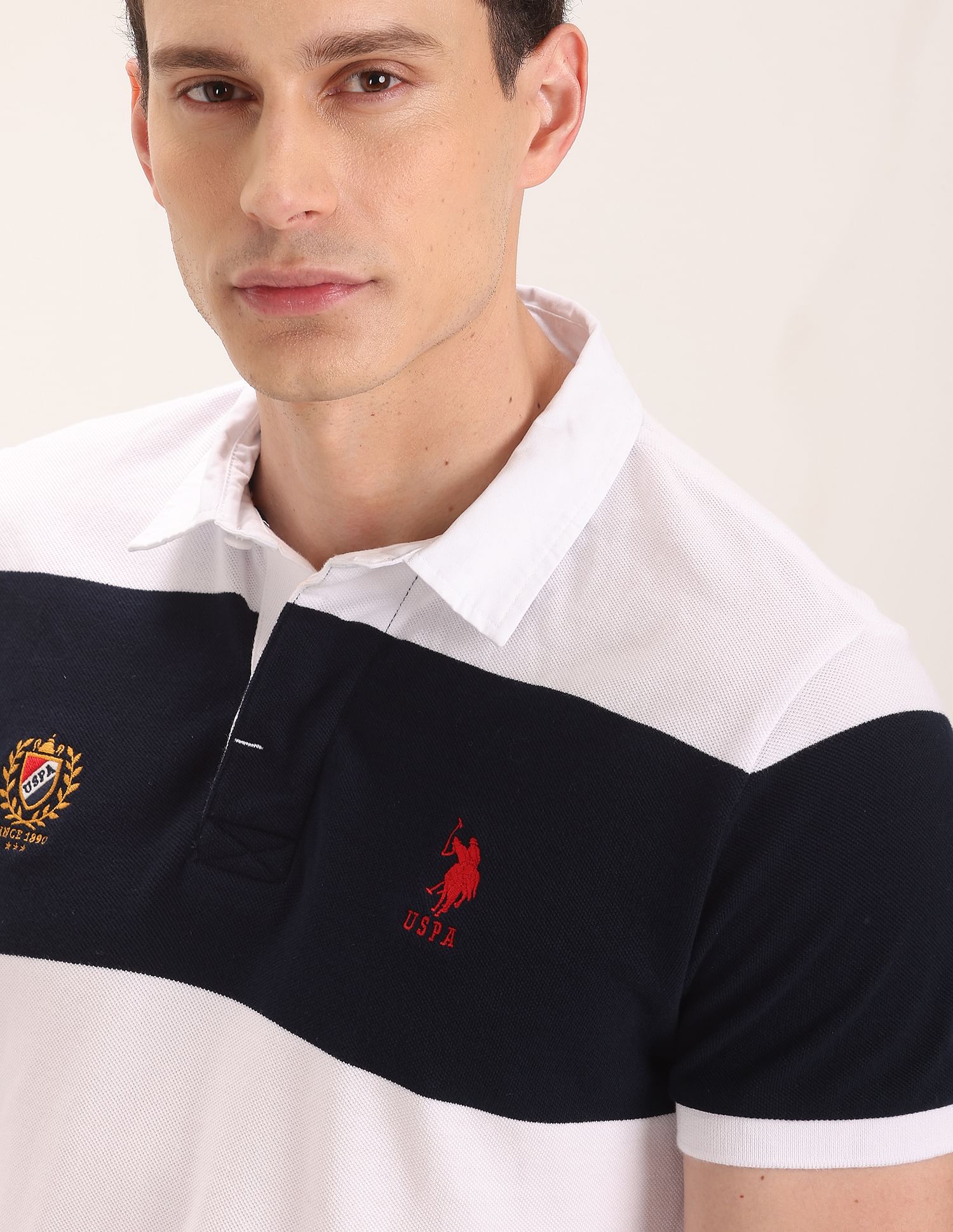 Rugby Stripe Polo Shirt White and Navy - U.S. Polo Assn. India | Large