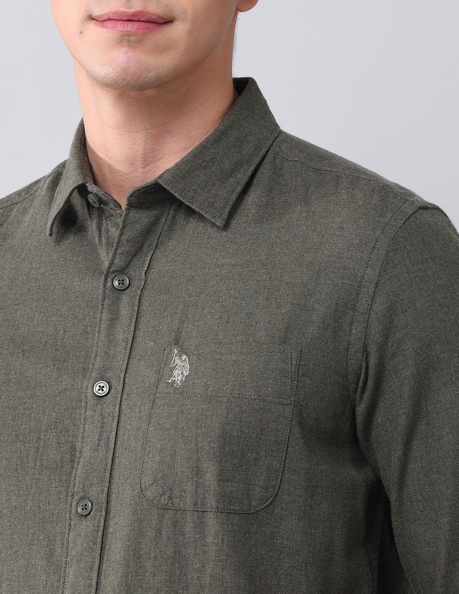 Regular Fit Twill Solid Shirt Olive - U.S. POLO ASSN. | Large