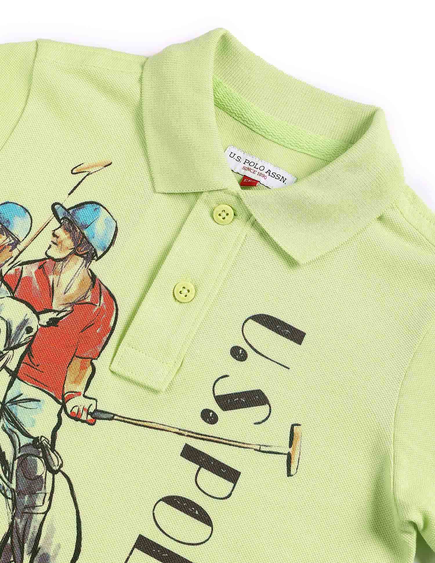 Boys Cotton Printed Polo Shirt Green - U.S. Polo Assn. India | Large