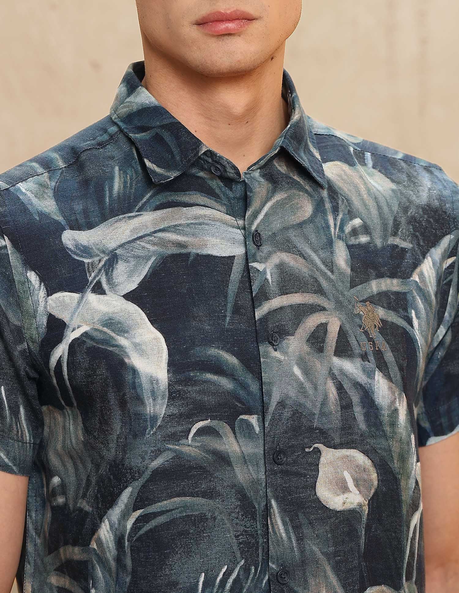 Floral Printed Legend Of Horseshoe Shirt Navy - U.S. POLO ASSN. | Large