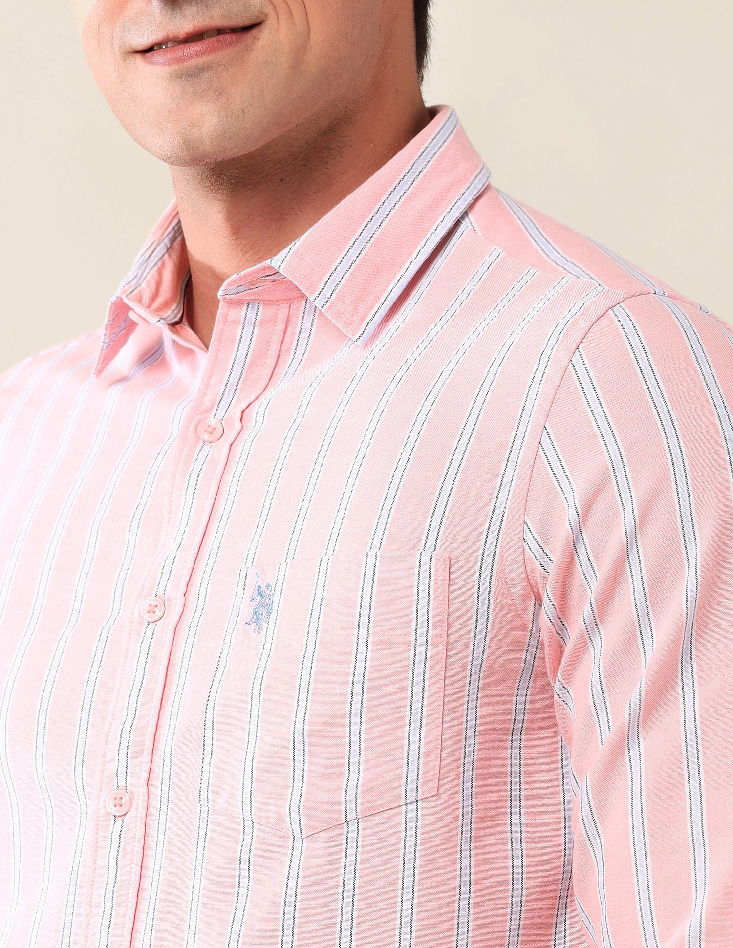 Tailored Fit Striped Shirt Peach - U.S. Polo Assn. India | Large