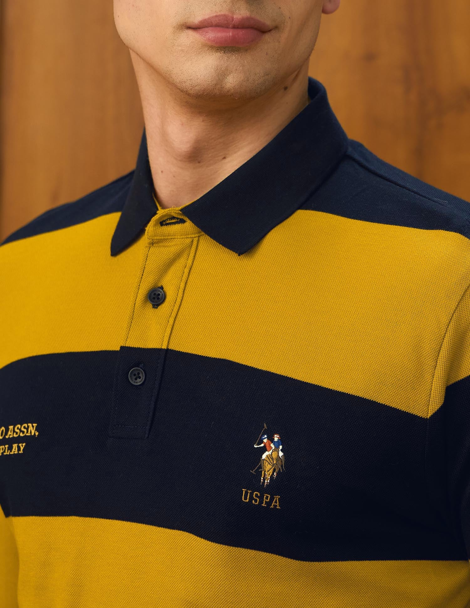 Horizontal Striped Varsity Theatre Polo Shirt Dark Yellow - U.S. POLO ASSN. | Large