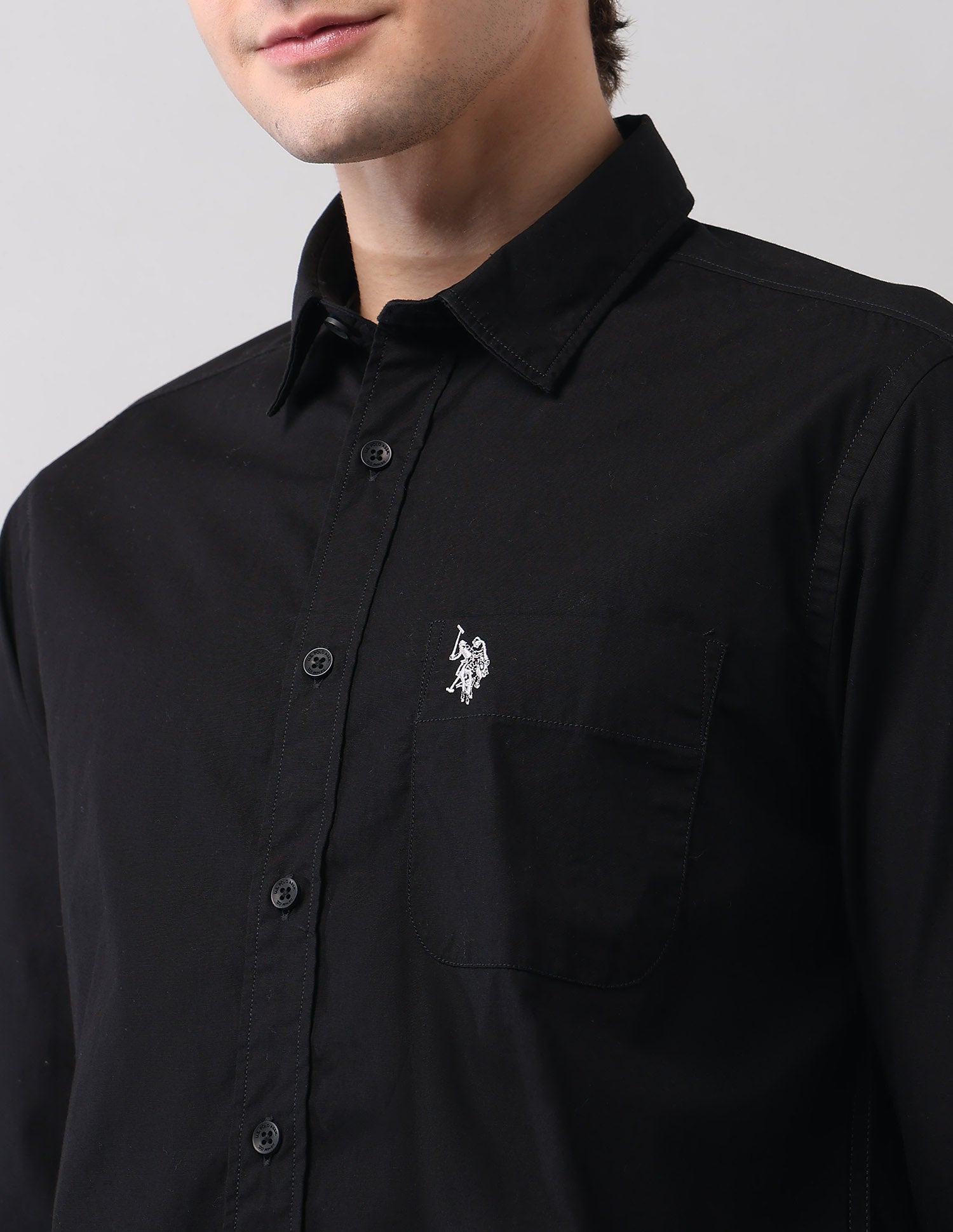 Pure Cotton Regular Fit Shirt Black - U.S. Polo Assn. India | Large