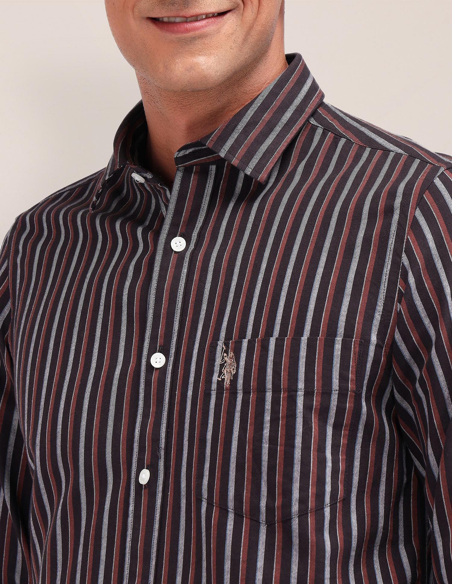 Tailored Fit Pure Cotton Shirt Dark Brown - U.S. Polo Assn. India | Large