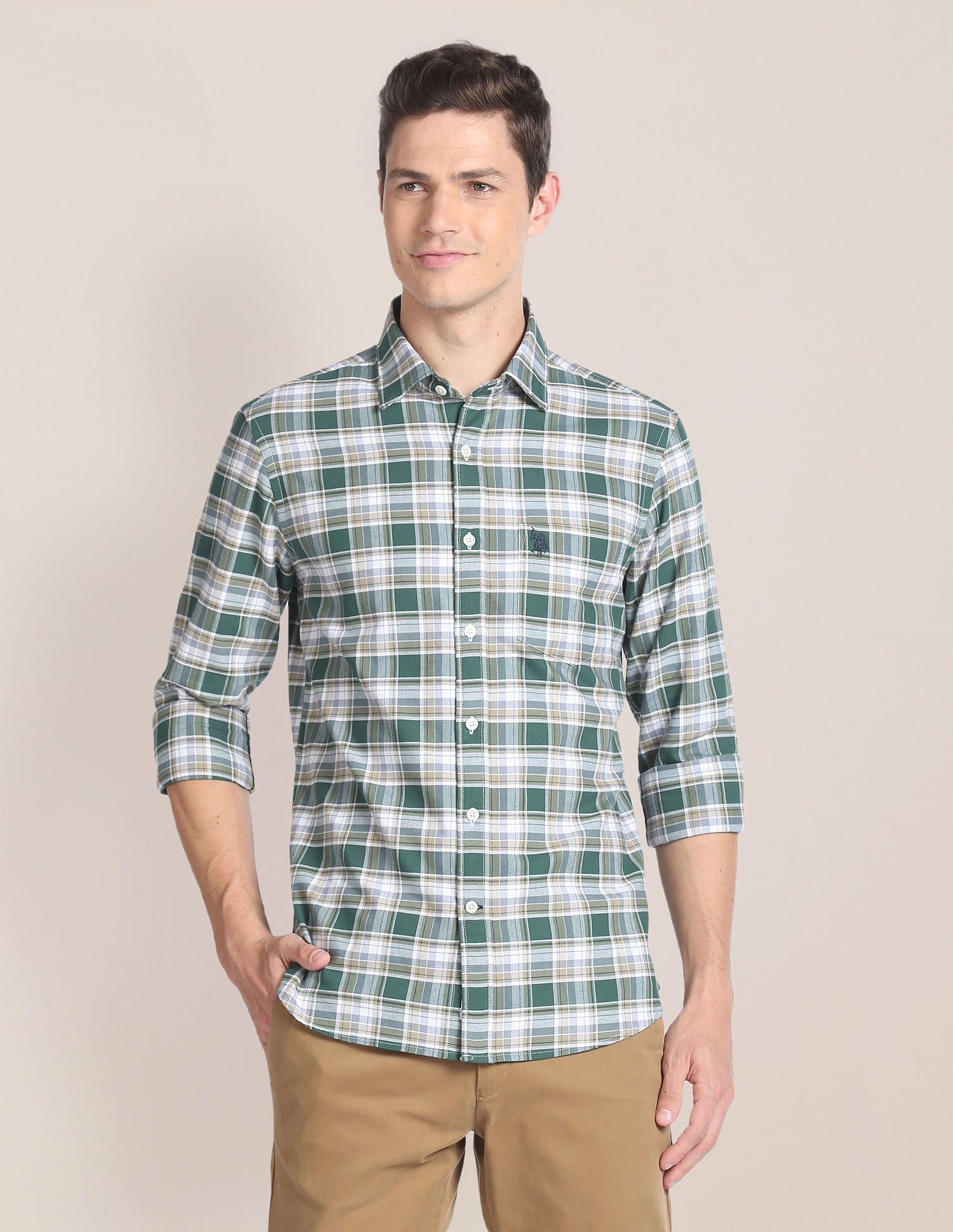 Plaid Check Oxford Shirt Green - U.S. Polo Assn. India | Large