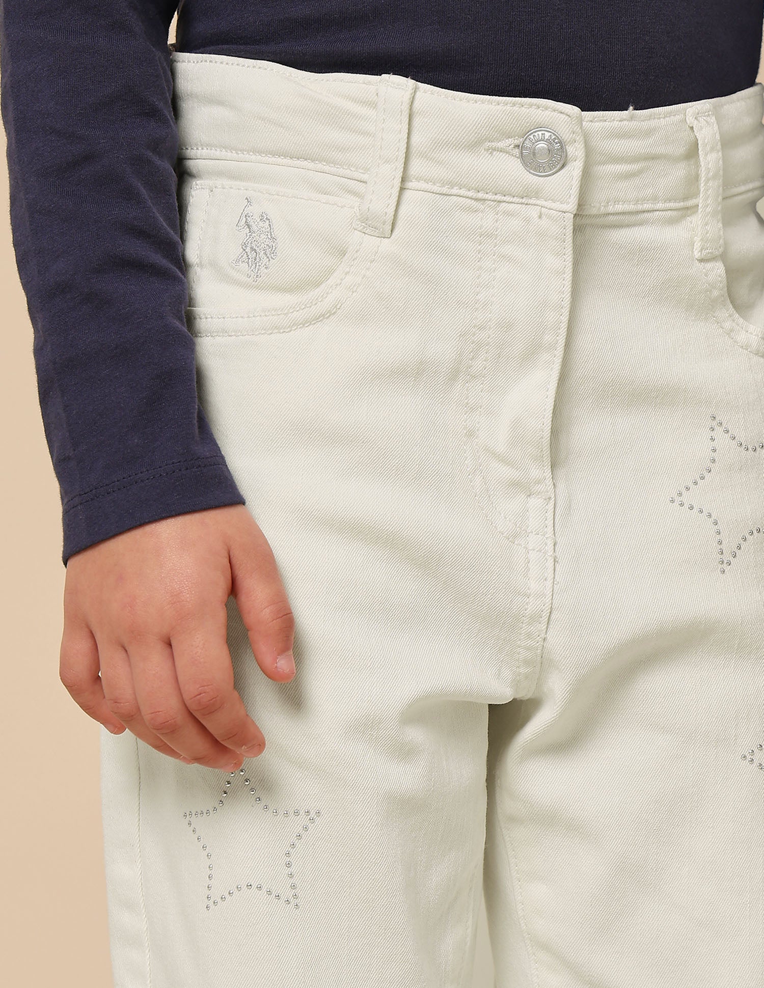 Girls Stars Rhinestone Embellished Jeans White - U.S. POLO ASSN. | Large