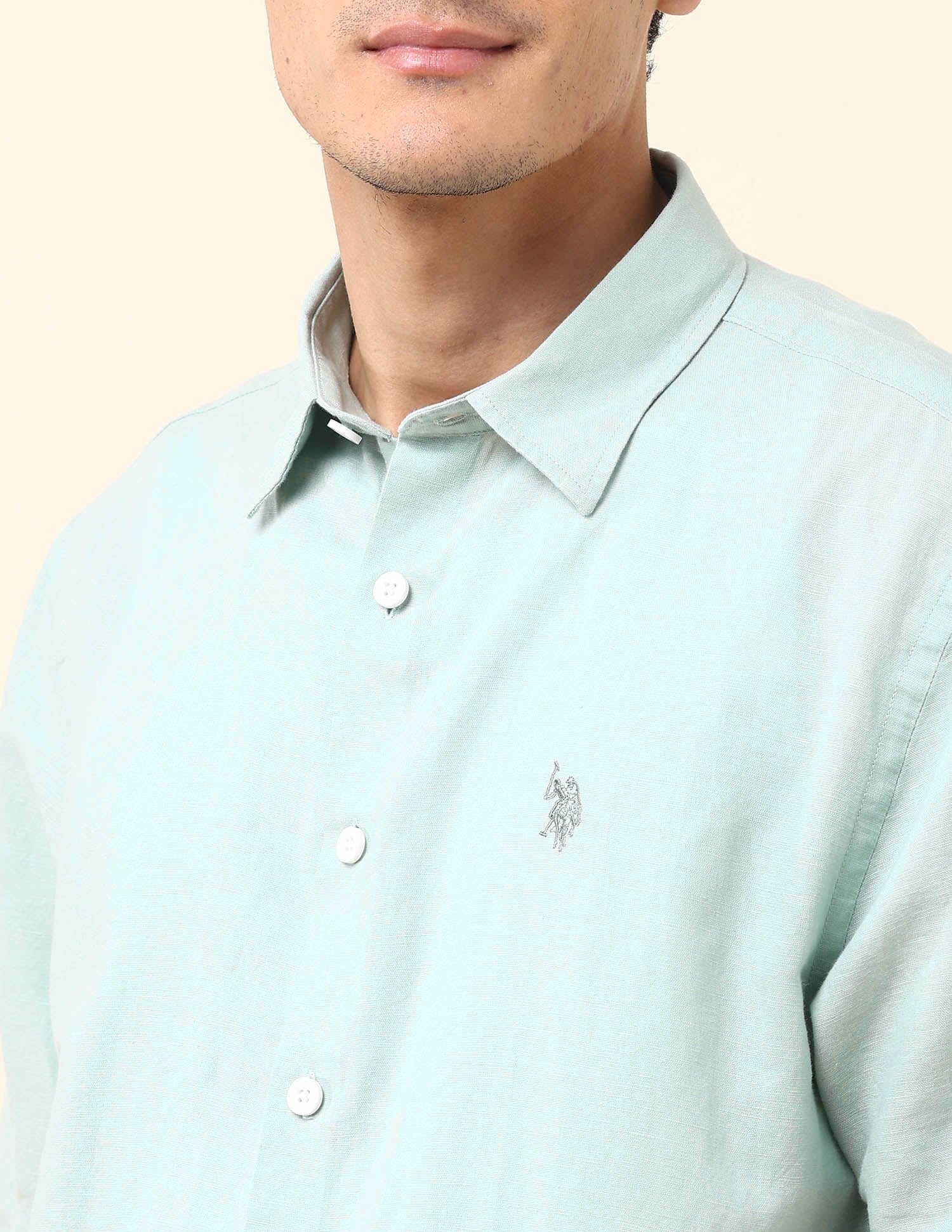 Solid Tailored Fit Amsler Shirt Light Green - U.S. Polo Assn. India | Large
