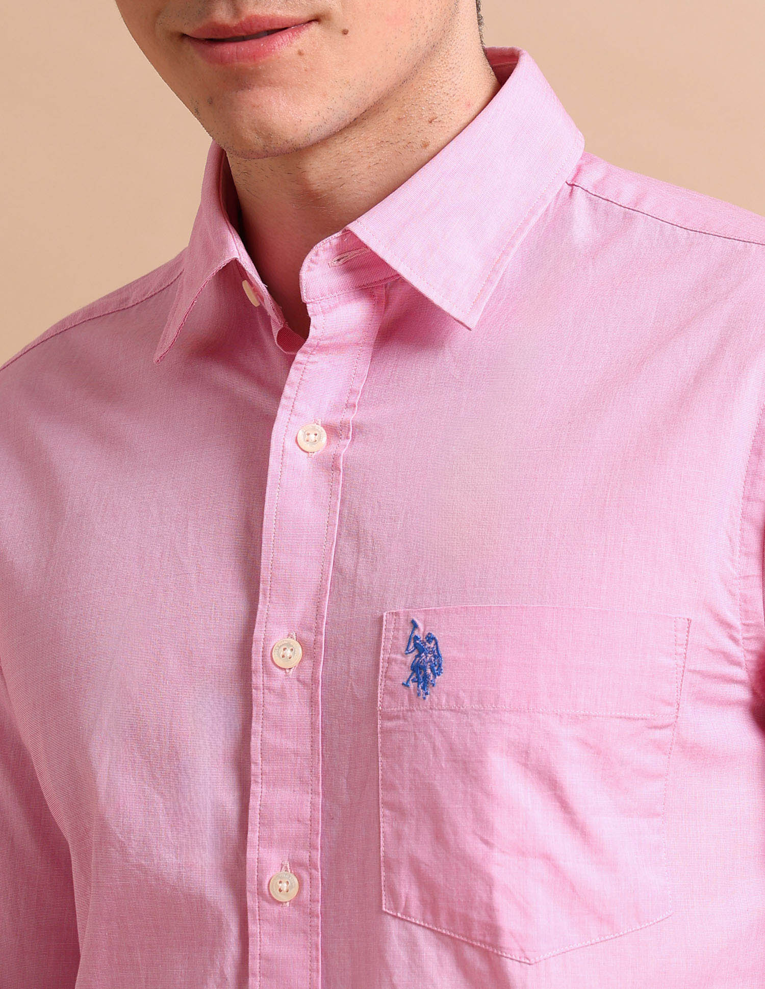 Textured Cotton Shirt Pink - U.S. POLO ASSN. | Large