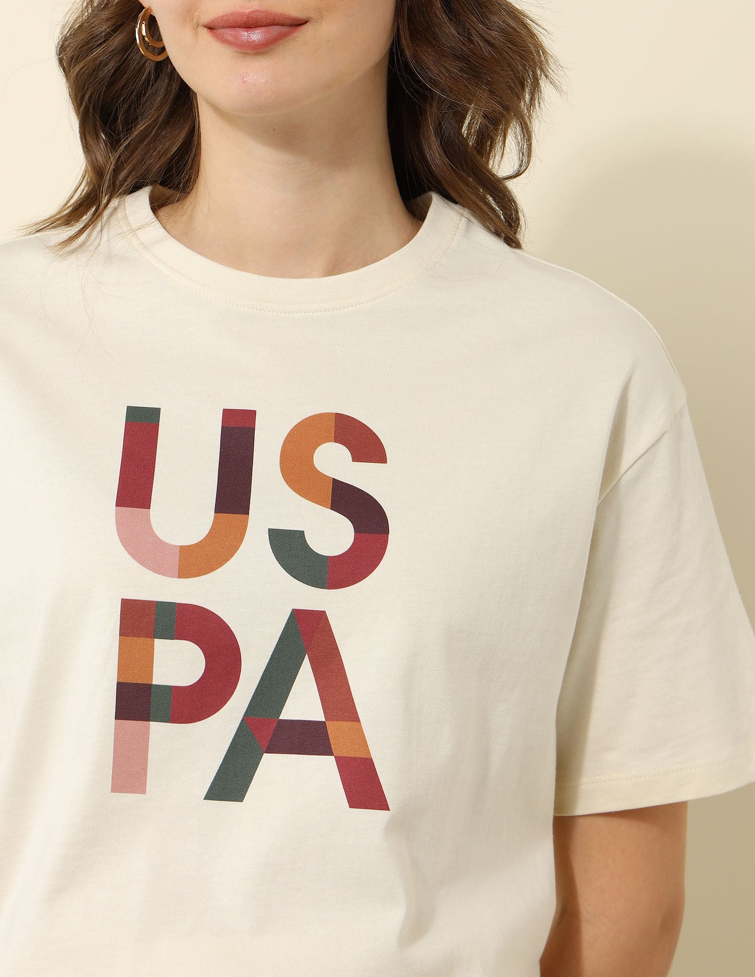 Boyfriend Fit Brand Printed T-Shirt Ecru - U.S. POLO ASSN. | Large