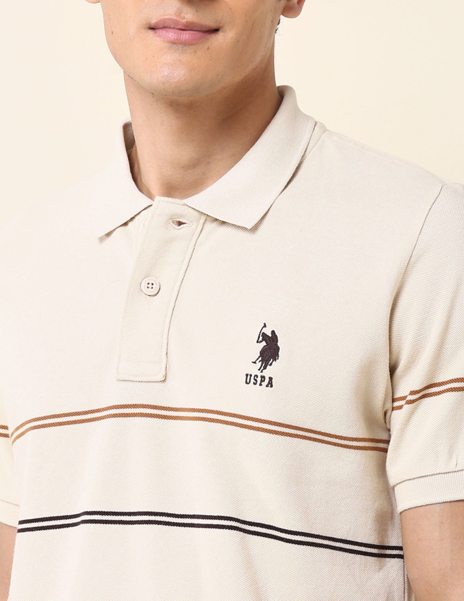 Horizontal Striped Classic Polo Shirt Beige - U.S. Polo Assn. India | Large