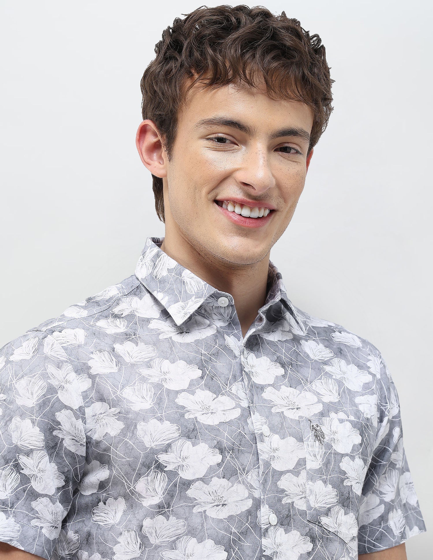 Floral Printed Regular Fit Shirt Grey - U.S. Polo Assn. India | Large