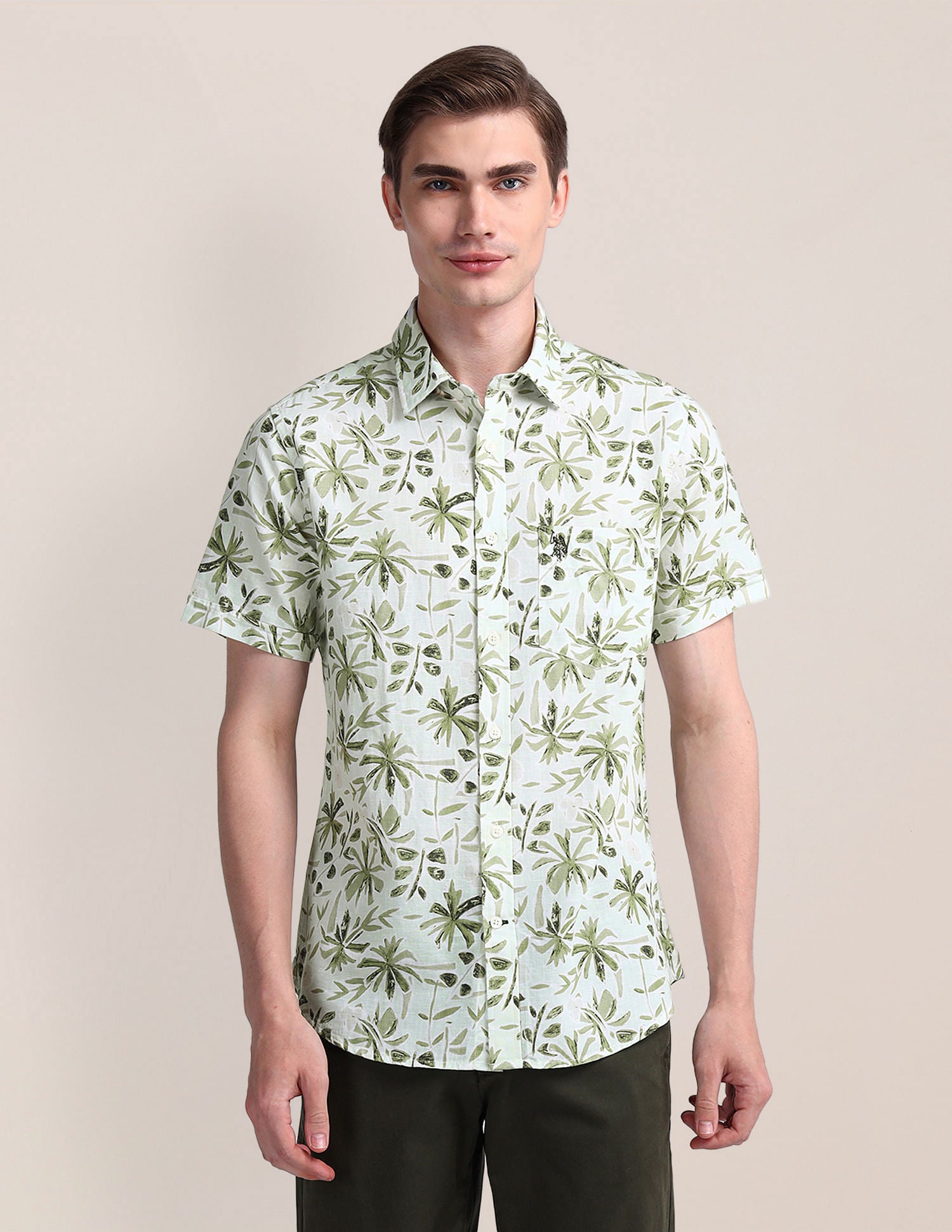 Tailored Fit Floral Shirt Light-Green - U.S. Polo Assn. India | Large