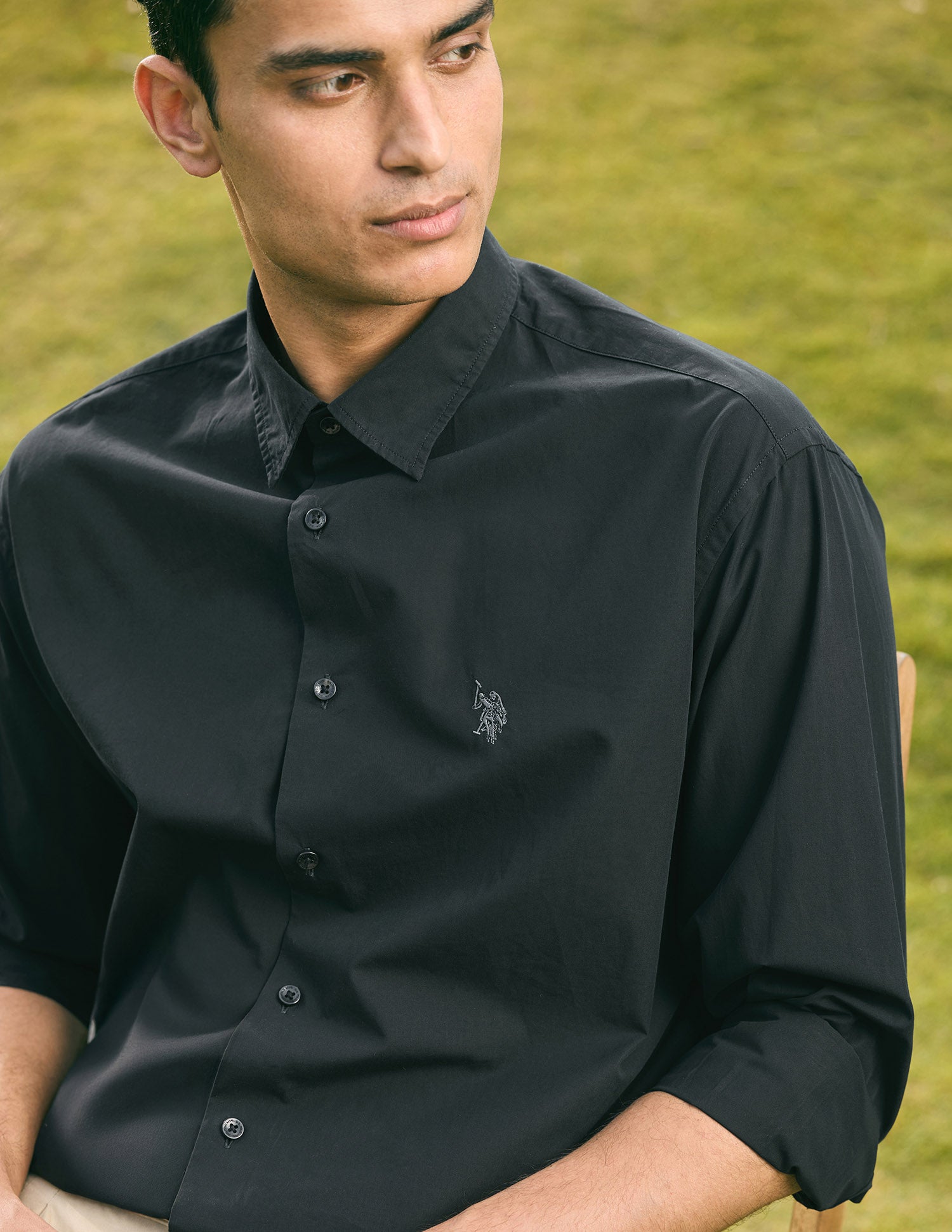 Pacho X Tailored Fit Pure Cotton Shirt Black - U.S. POLO ASSN. | Large