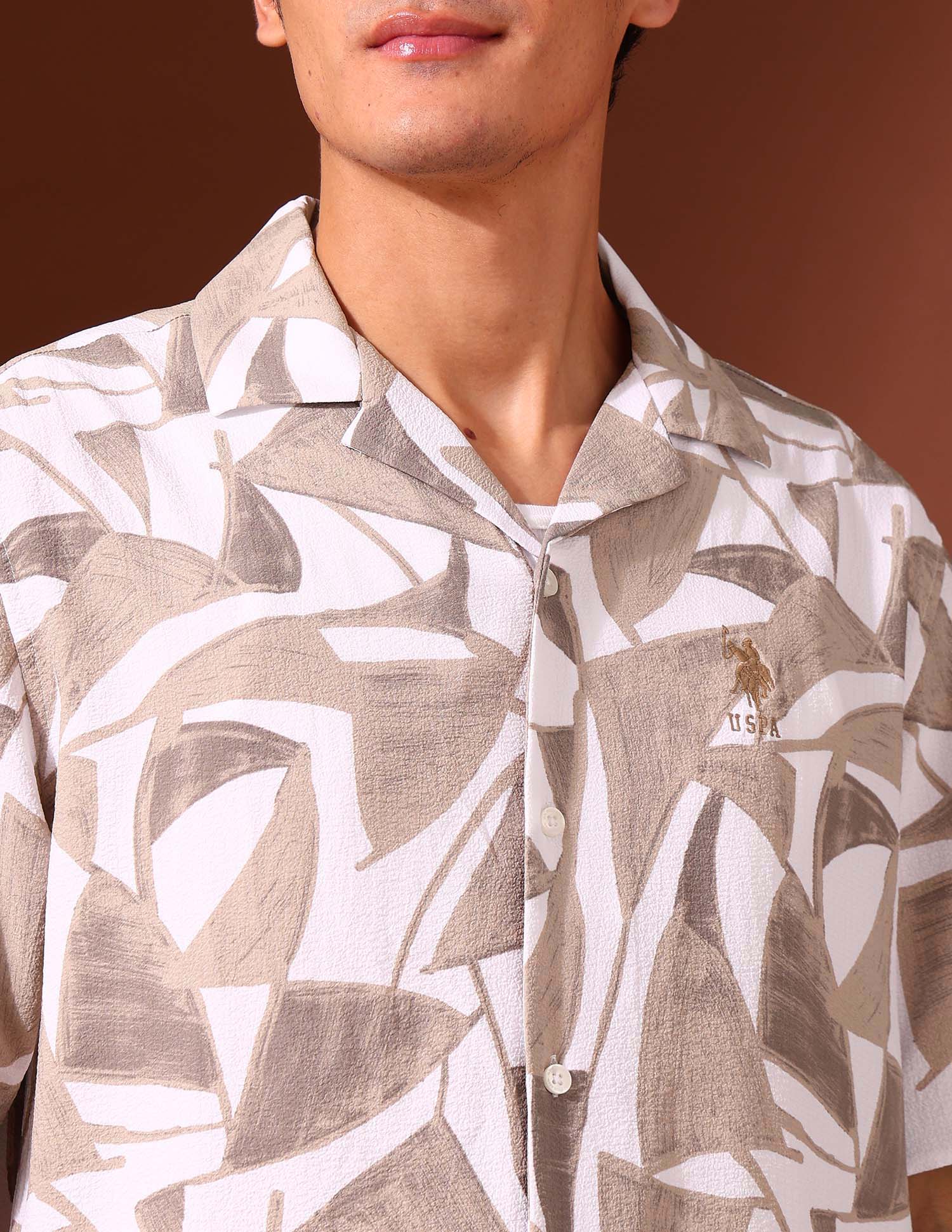 Abstract Printed Tailored Fit Shirt Brown - U.S. Polo Assn. India | Large