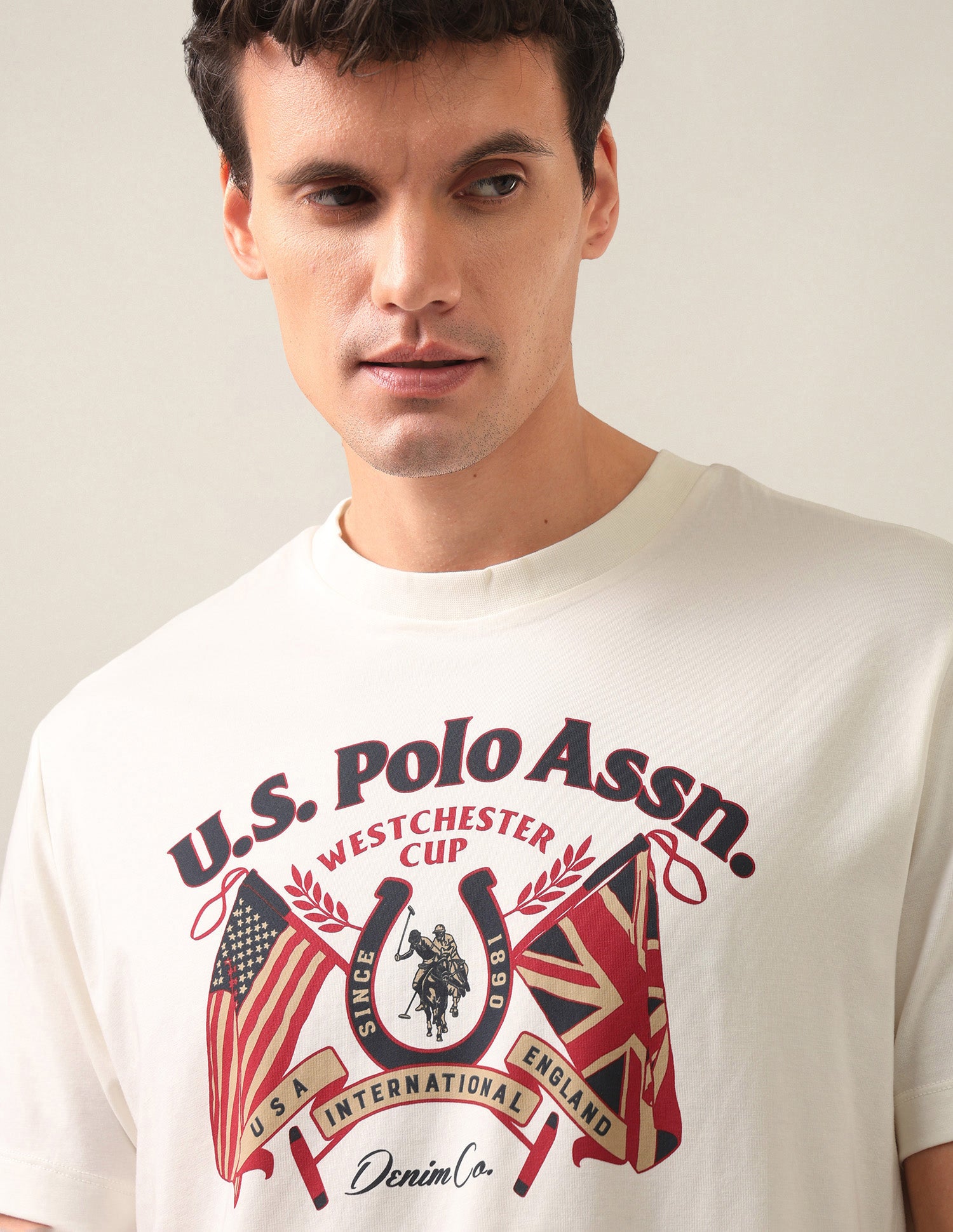 Graphic Brand Printed Slim Fit T-Shirt Ivory - U.S. Polo Assn. India | Large