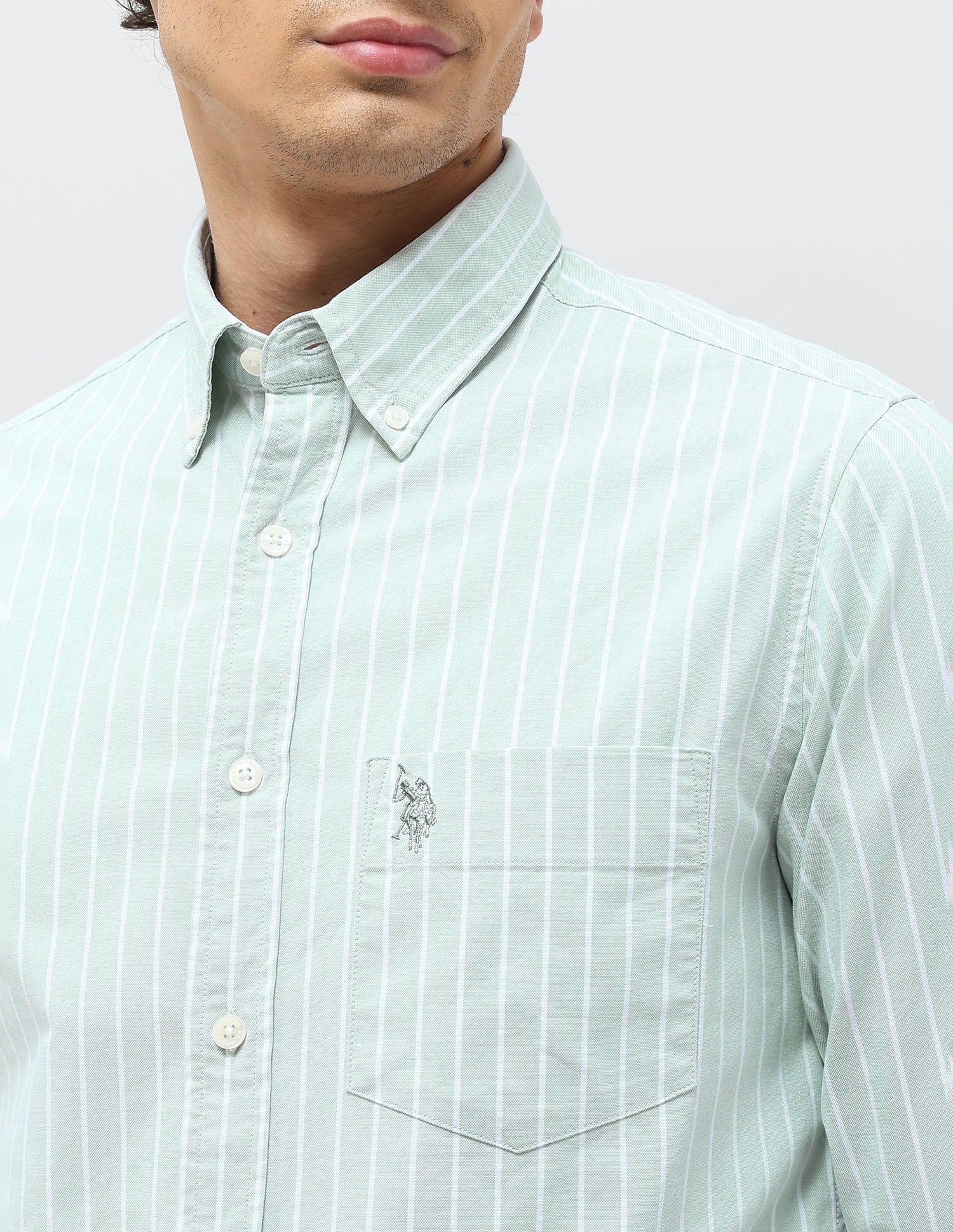 Vertical Striped Tailored Fit Shirt Light Green - U.S. POLO ASSN. | Large