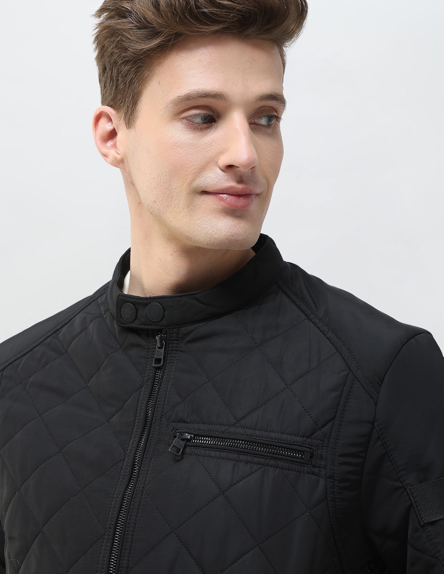 Solid Regular Fit Quilted Jacket Black - U.S. Polo Assn. India | Large