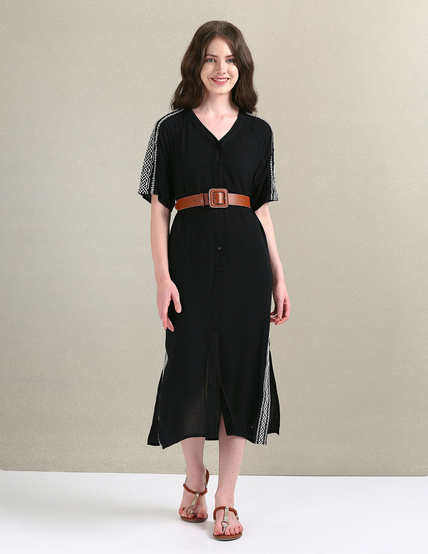 Crinkle Viscose Embroidered Dress Black - U.S. Polo Assn. India | Large