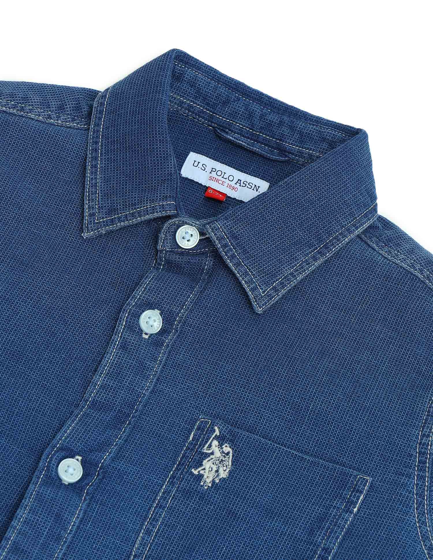 Boys Regular Fit Dobby Shirt Indigo - U.S. POLO ASSN. | Large