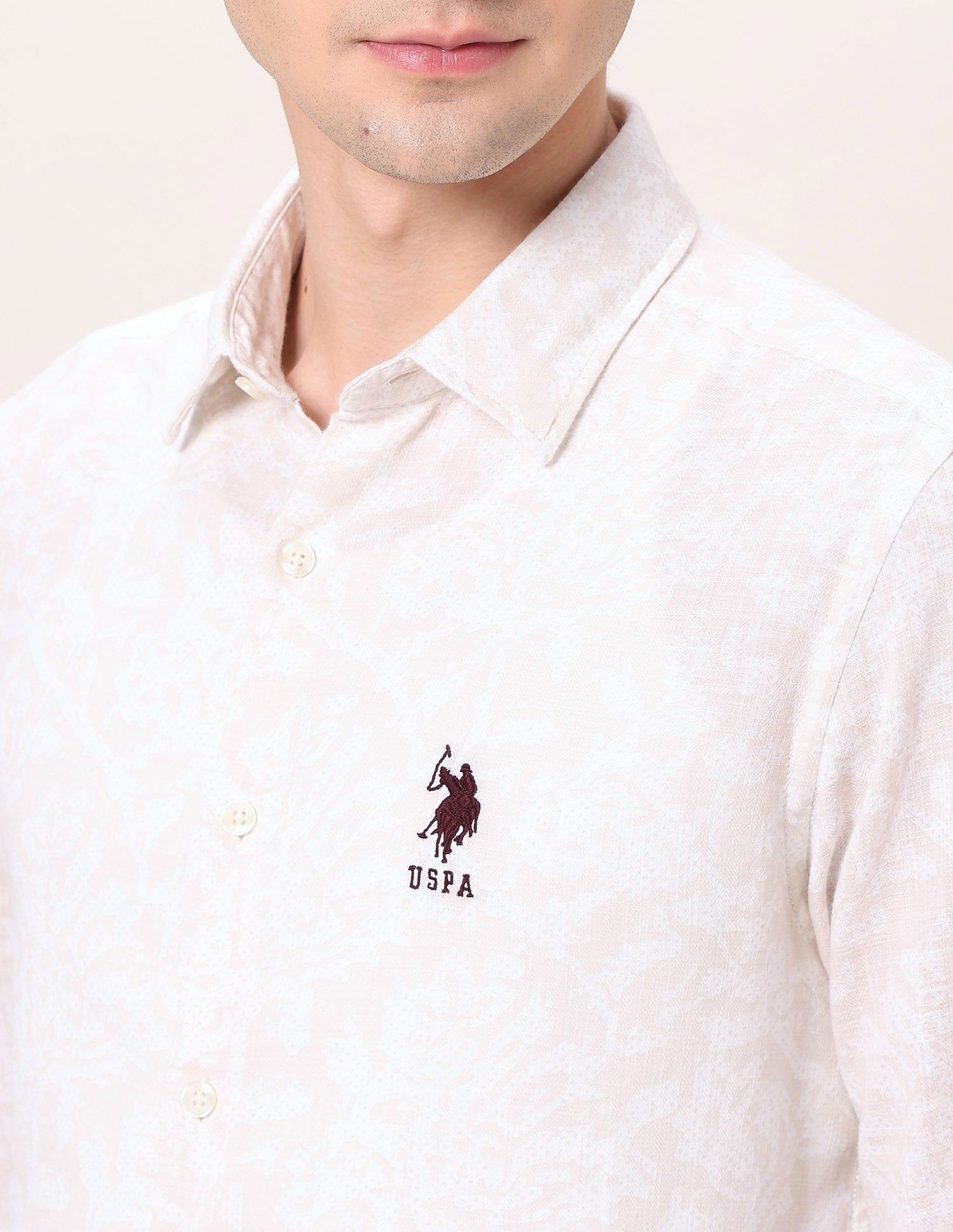 All-Over Printed Regular Fit Shirt Beige - U.S. Polo Assn. India | Large