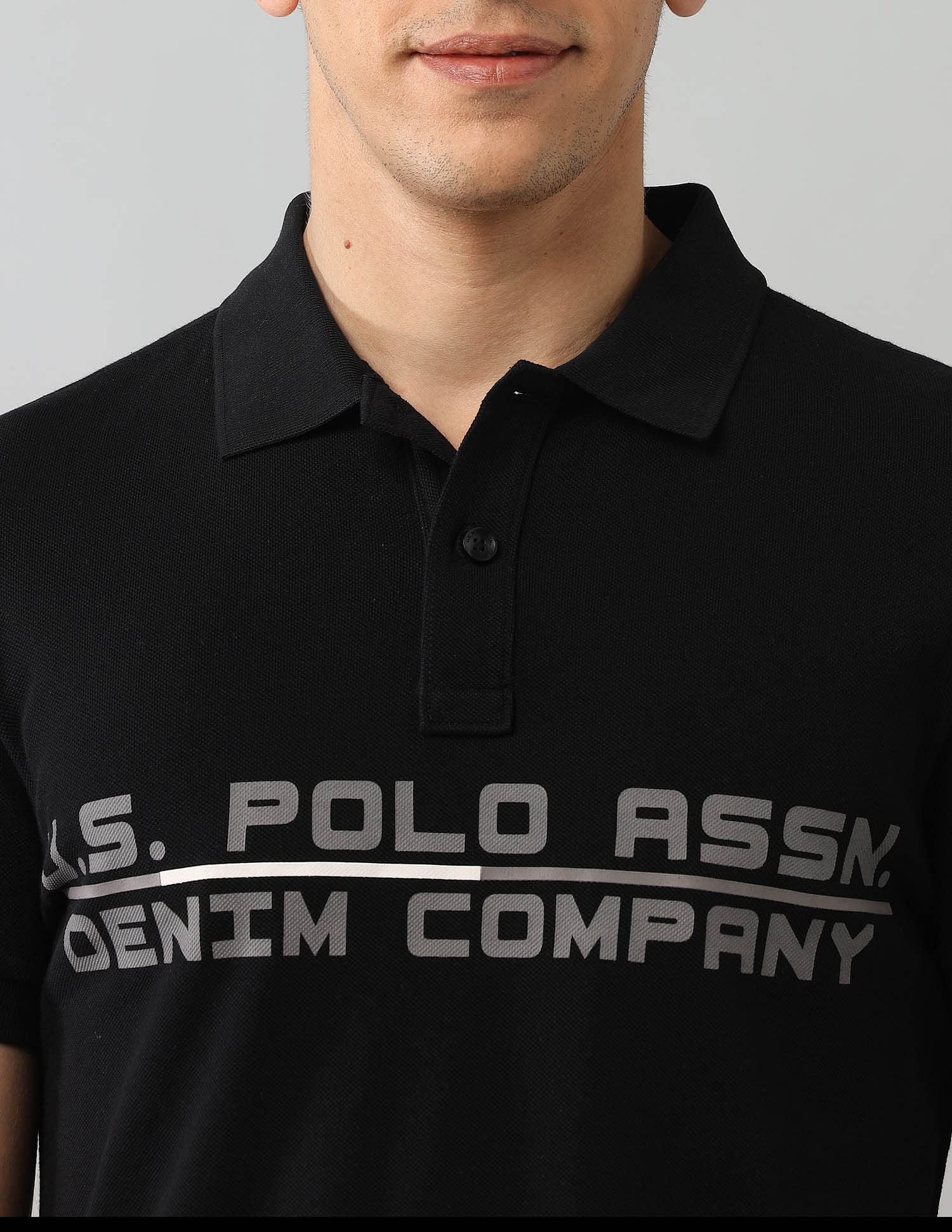 Muscle Fit Brand Printed Polo Shirt Black - U.S. Polo Assn. India | Large