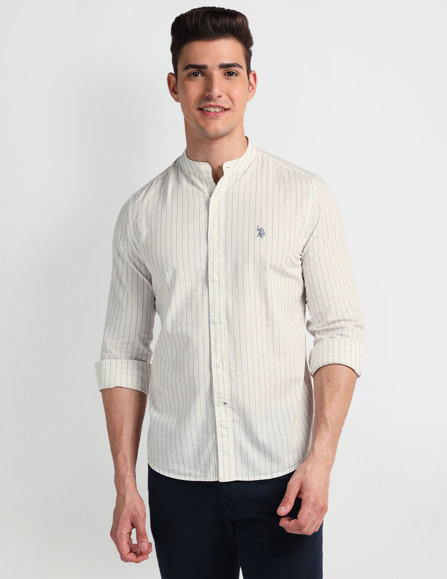 Mandarin Collar Slim Fit Shirt Ivory - U.S. Polo Assn. India | Large