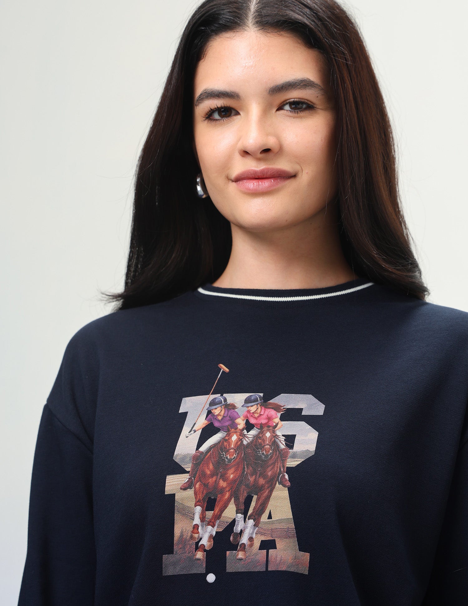 Graphic Brand Printed Relaxed Fit Sweatshirt Navy - U.S. Polo Assn. India | Large