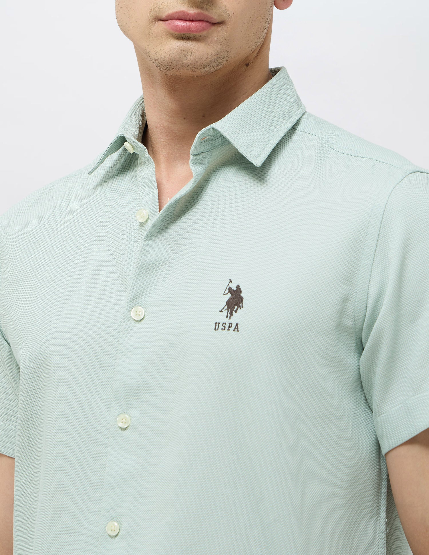 Textured Regular Fit Shirt Light Green - U.S. Polo Assn. India | Large