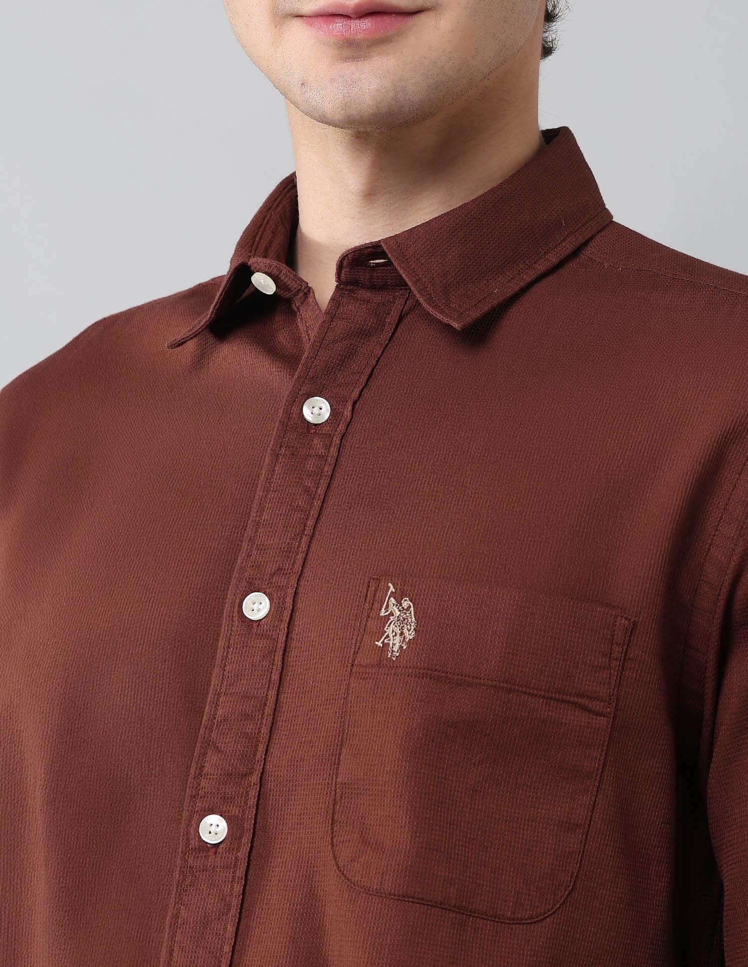 Solid Waffle Dobby Shirt Rust - U.S. Polo Assn. India | Large