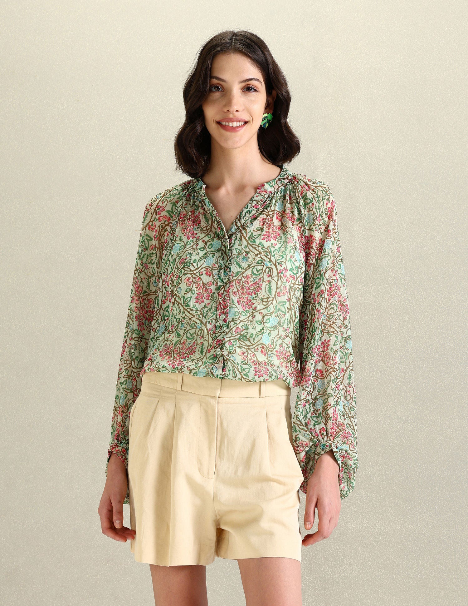 Notch Neck Floral Top Orange, Grey and White - U.S. POLO ASSN. | Large